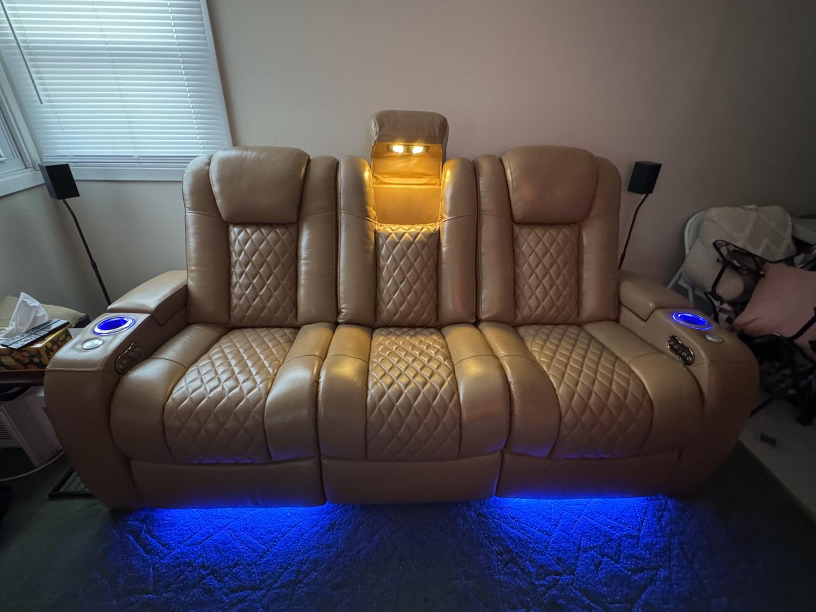 Seatcraft Anthem Home Theater Seating Black Sofa with Fold Down Table customer photo 2