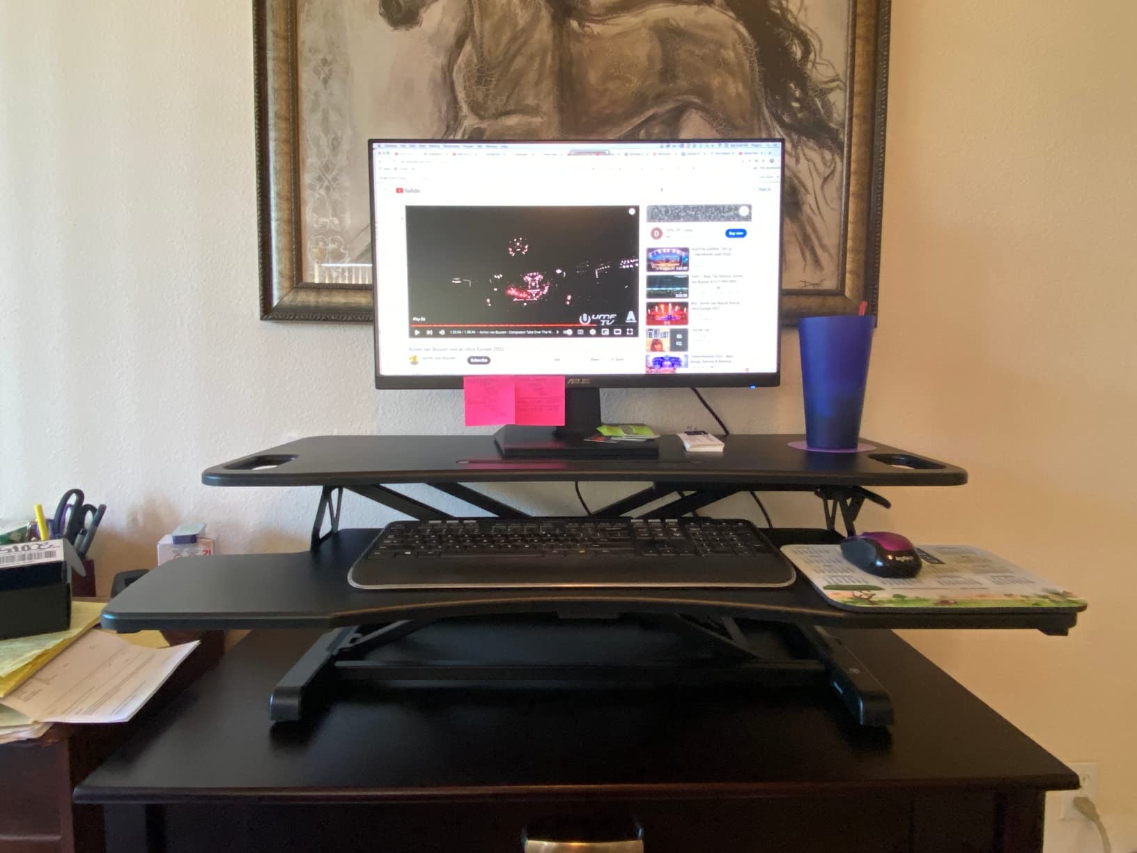 TechOrbits Standing Desk Converter-32-inch Height Adjustable, MDF Wood, Sit Riser-Black, 32