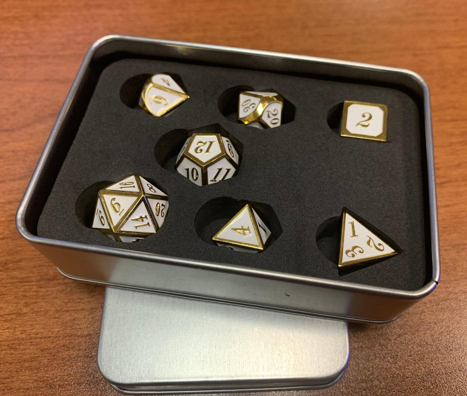 DNDND Metal Dice Set D&D, 7 die Metallic Polyhedral Dice Set with Gift Metal Box and Gold Number for DND Dungeons and Dragons Role Playing Games (Black and Gold) customer photo 1