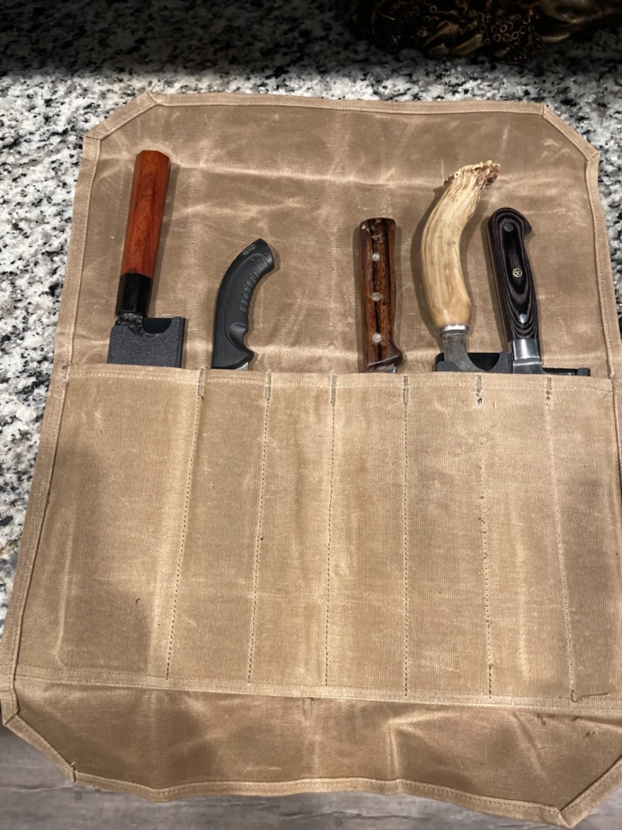 HERSENT Chef’s Knife Roll Case, Waxed Canvas Cutlery Knives Holders Protectors, Home Kitchen Cooking Tools And Utensils Wrap Bag Wallet, Multi-Purpose Brush Roll Bag, Travel Tool Roll Pouch customer photo 1