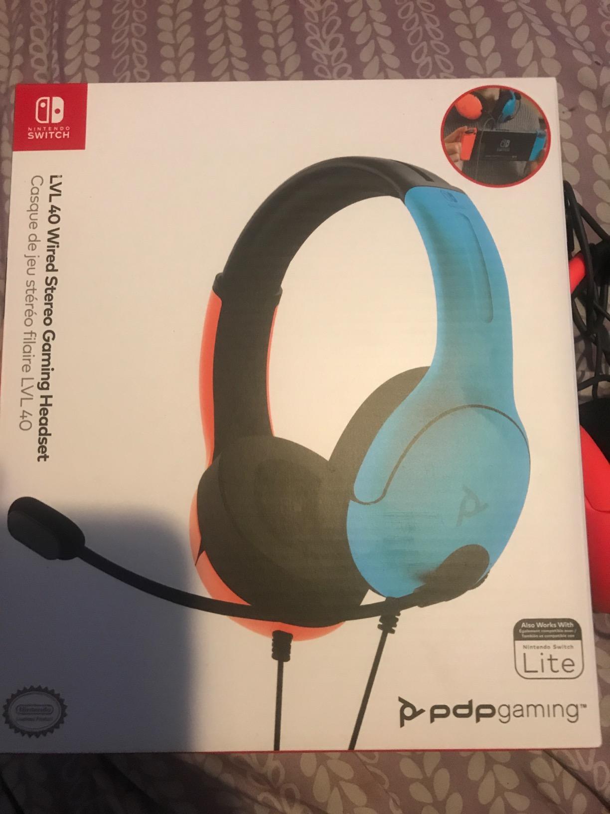 PDP Gaming LVL40 Airlite Stereo Headset for Nintendo Switch/Lite/OLED - Wired Power Noise Cancelling Microphone, Lightweight Soft Comfort On Ear Headphones (Mario Neon - Red & Blue) customer photo 1