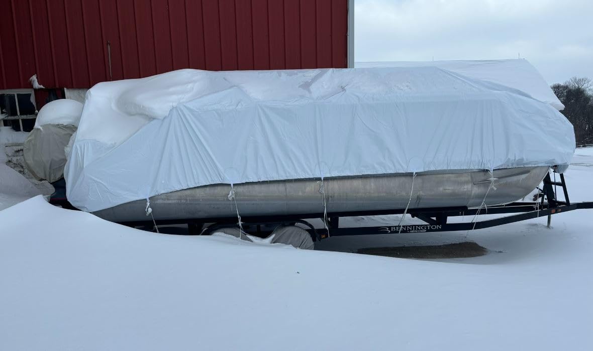 Transhield Pontoon Boat Cover, 18' Pontoon Storage Boat Cover, Heavy Duty, Waterproof & Reusable, Perimeter Rope & Straps Included (18 ft) customer photo 1