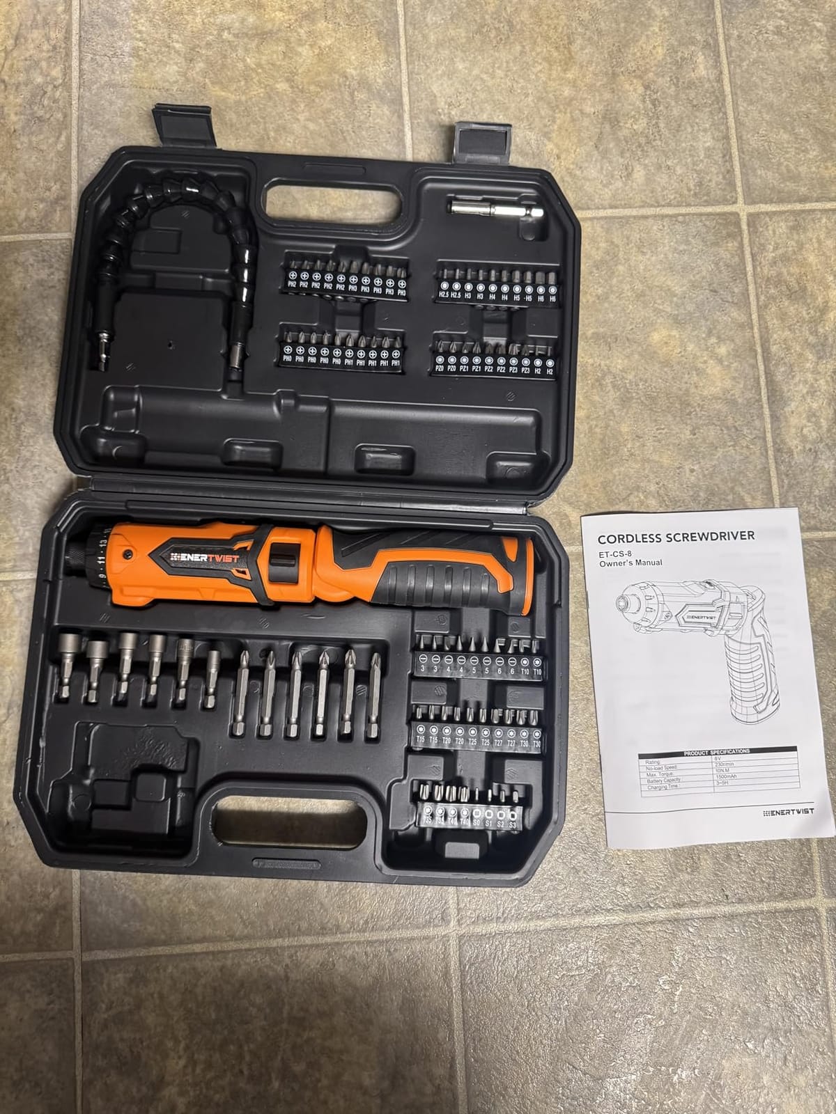 ENERTWIST 8V Cordless Screwdriver, 82 Accessory Kit, Max 10Nm 21+1 Cluth customer photo 1