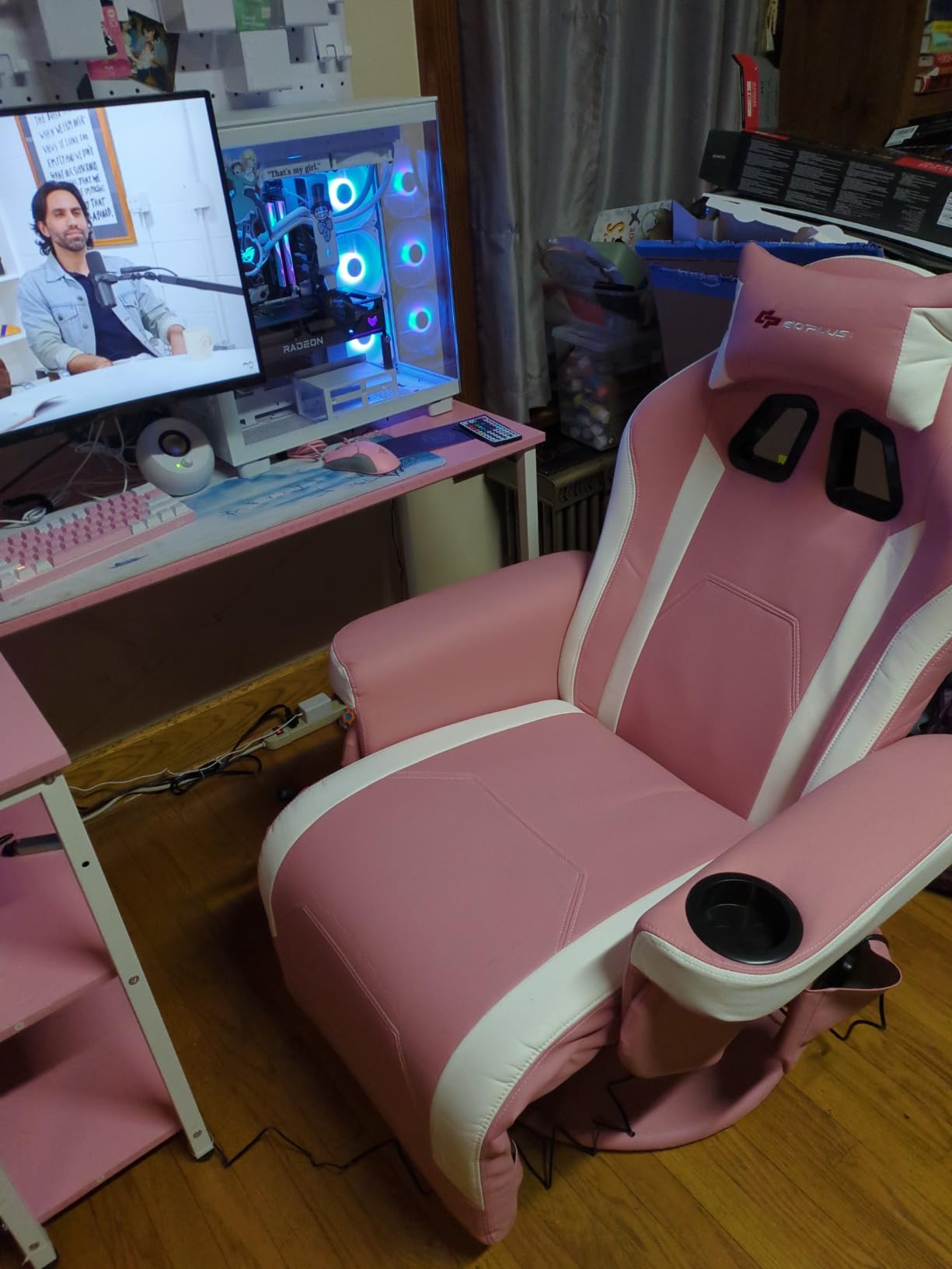 Goplus Massage Gaming Chair, Racing Style Gaming Recliner w/Adjustable Backrest and Footrest, Ergonomic High Back PU Leather Computer Office Chair Swivel Game Chair w/Cup Holder and Side Pouch customer photo 1