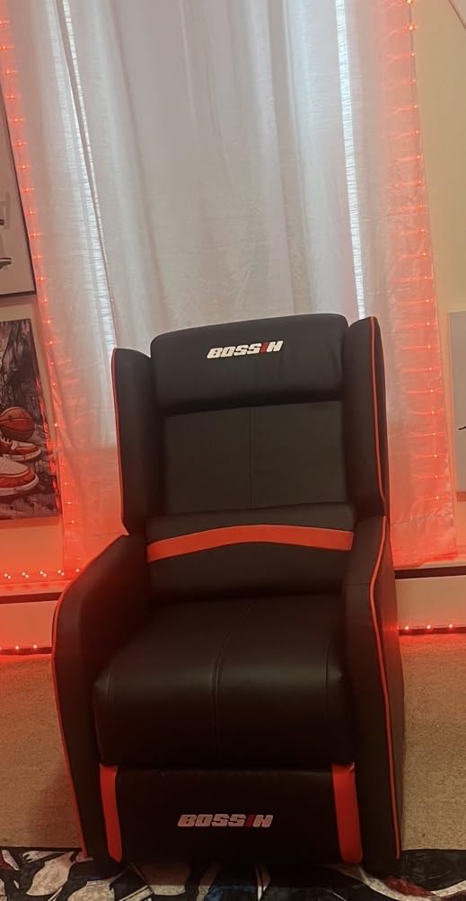 BOSSIN 400lbs Big and Tall Gaming Recliner Chair, PU Leather Seating, Blue | Heavy-duty Support Racing-Style Sofa Seating, Modern Ergonomic Lounge for Home Theaters, Comfortable living Room Chair customer photo 2