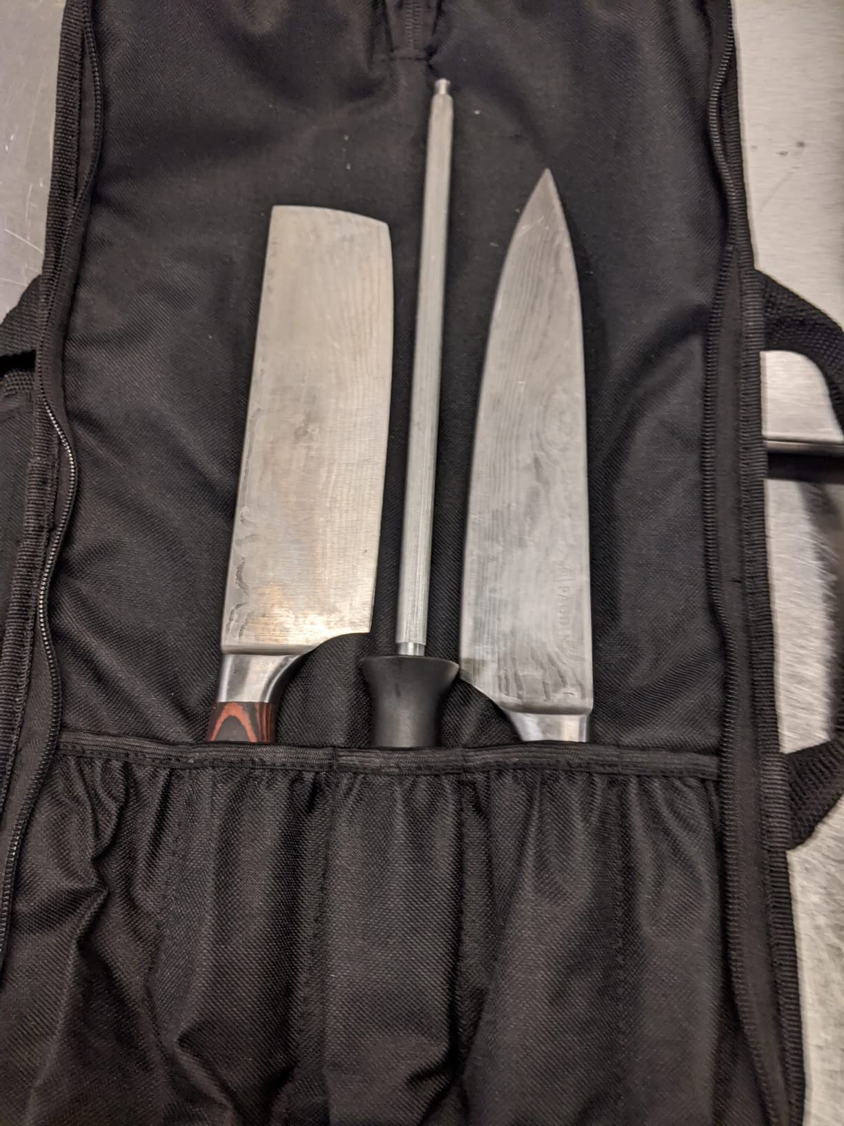 Knife Roll, 5-Pocket Chef’s Knife Roll Bag, Knife Bag, Chef Knife Case Nylon Portable Chef Carrying Travel Bag Pouch, Blue(Knives not Included) customer photo 2