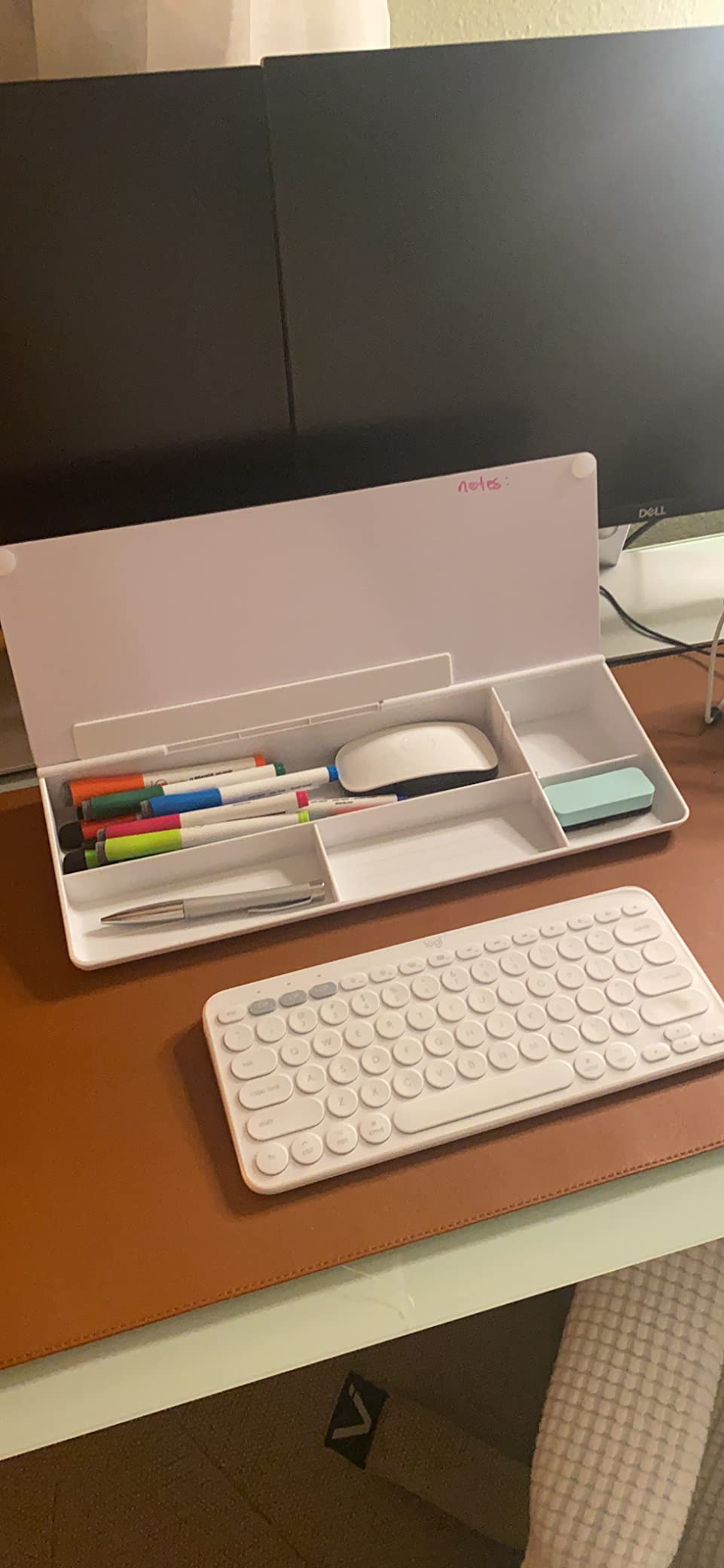 TSJ OFFICE Small Desktop Whiteboard -Glass Dry Erase Board Computer Keyboard Stand White Board Surface Pad with Drawer, Desk Organizers with Accessories for Office, Home, School Supplies - White customer photo 2