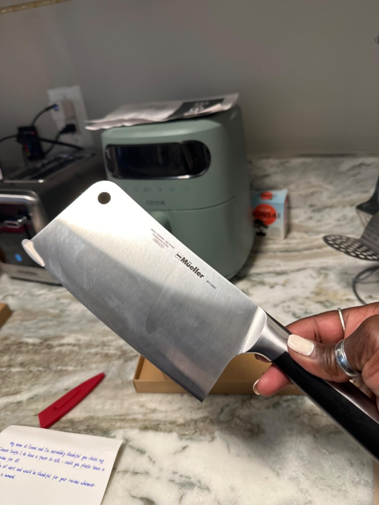 Mueller 7-Inch Meat Cleaver Butcher Knife, German High Carbon Steel customer photo 2