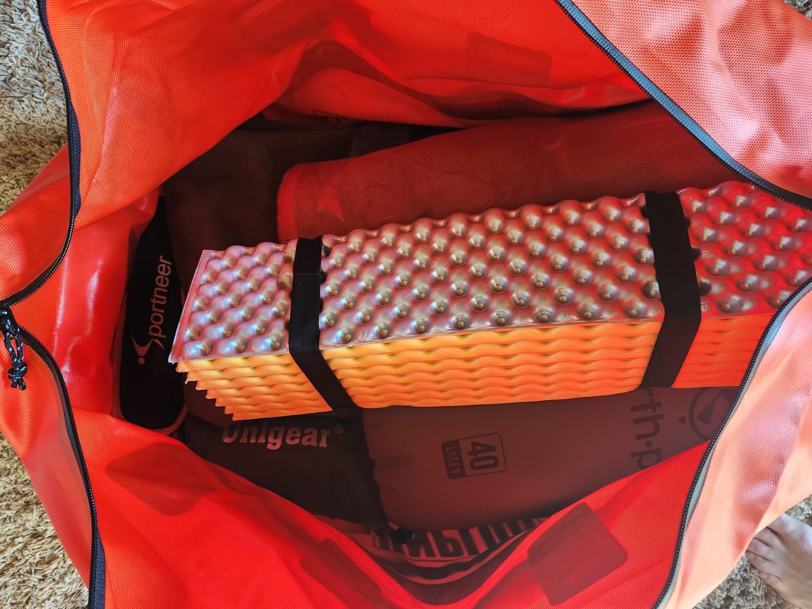 UNPLUG Ultimate Adventure | 1680D Heavy Duty Waterproof Bag | Large Travel Bag which can be Used for Camping, Motorcycling, Boating, or Hunting|110L Adventure Orange customer photo 2