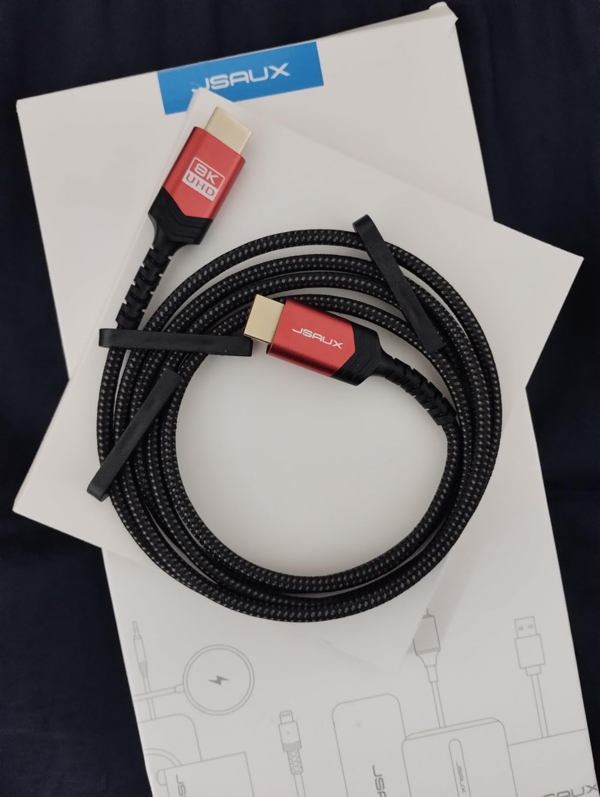 8K HDMI Cable 2.1 2 Pack 6ft, JSAUX 48Gbps Ultra High Speed HDMI Cable Braided Cord (4K@144Hz, 4K@120Hz, 8K@60Hz) HDCP 2.2&2.3 HDR 10 eARC ARC, Compatible with Switch 2/PS5/Laptop/Monitor/HDTV/-Red customer photo 1