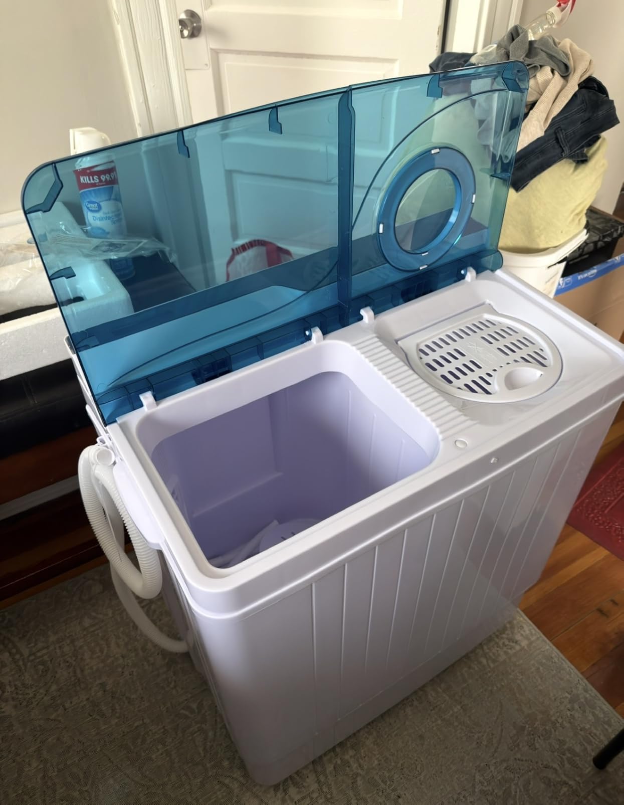 COSTWAY Portable Washing Machine, Twin Tub 26 Lbs Capacity, 18 Lbs Washer and 8 Lbs Spinner, Compact Washer with Control Knobs, Timer Function, Drain Pump, Laundry washer for Apartment RV, Grey customer photo 1