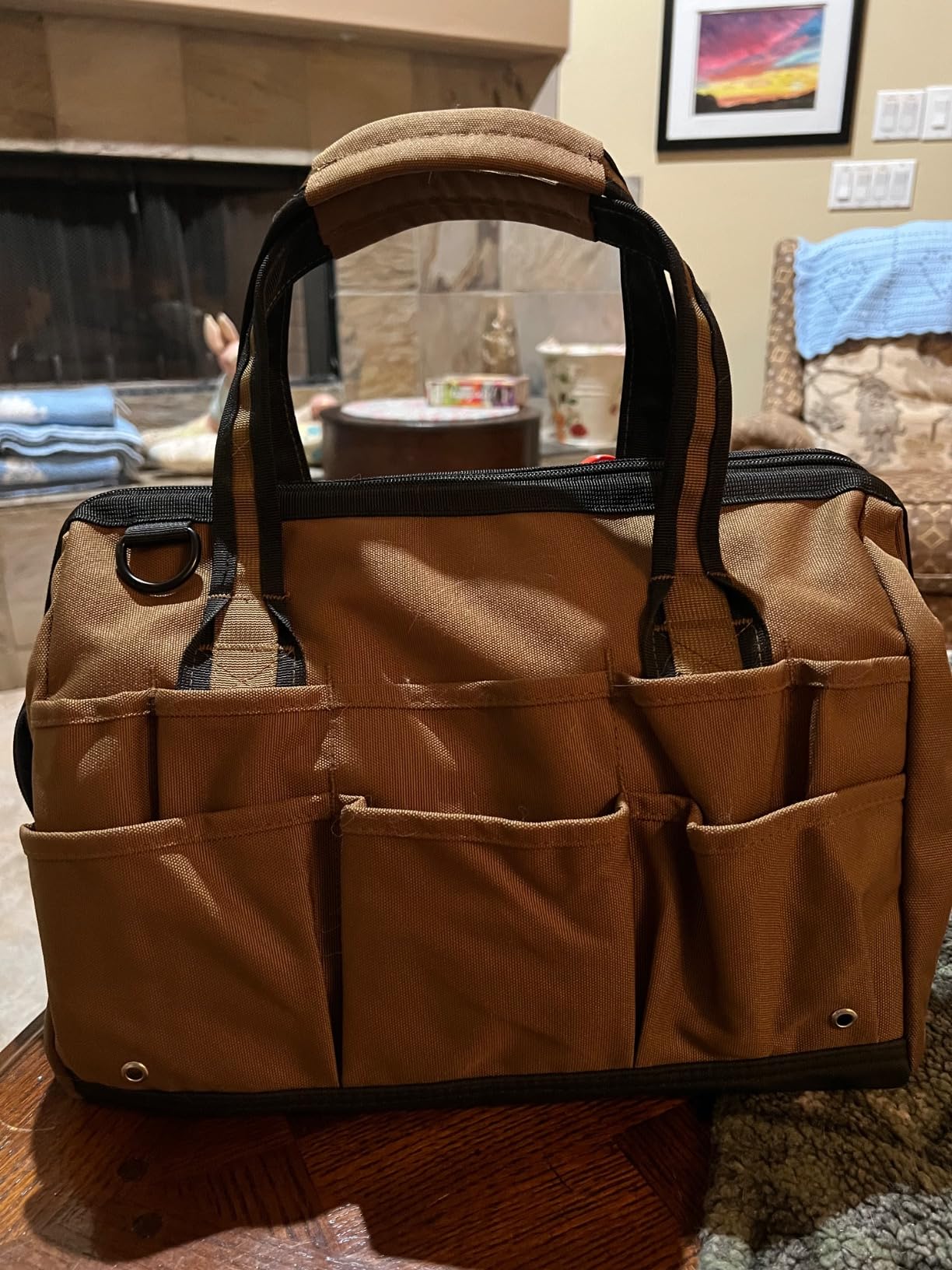 Coreflex 14 inch Wide-Mouth Tool Bag, Gear Bag, Multiple Purpose - for Plumbers, Electricians, Handymen also good for daily use, office use and camping. (Tan) customer photo 1
