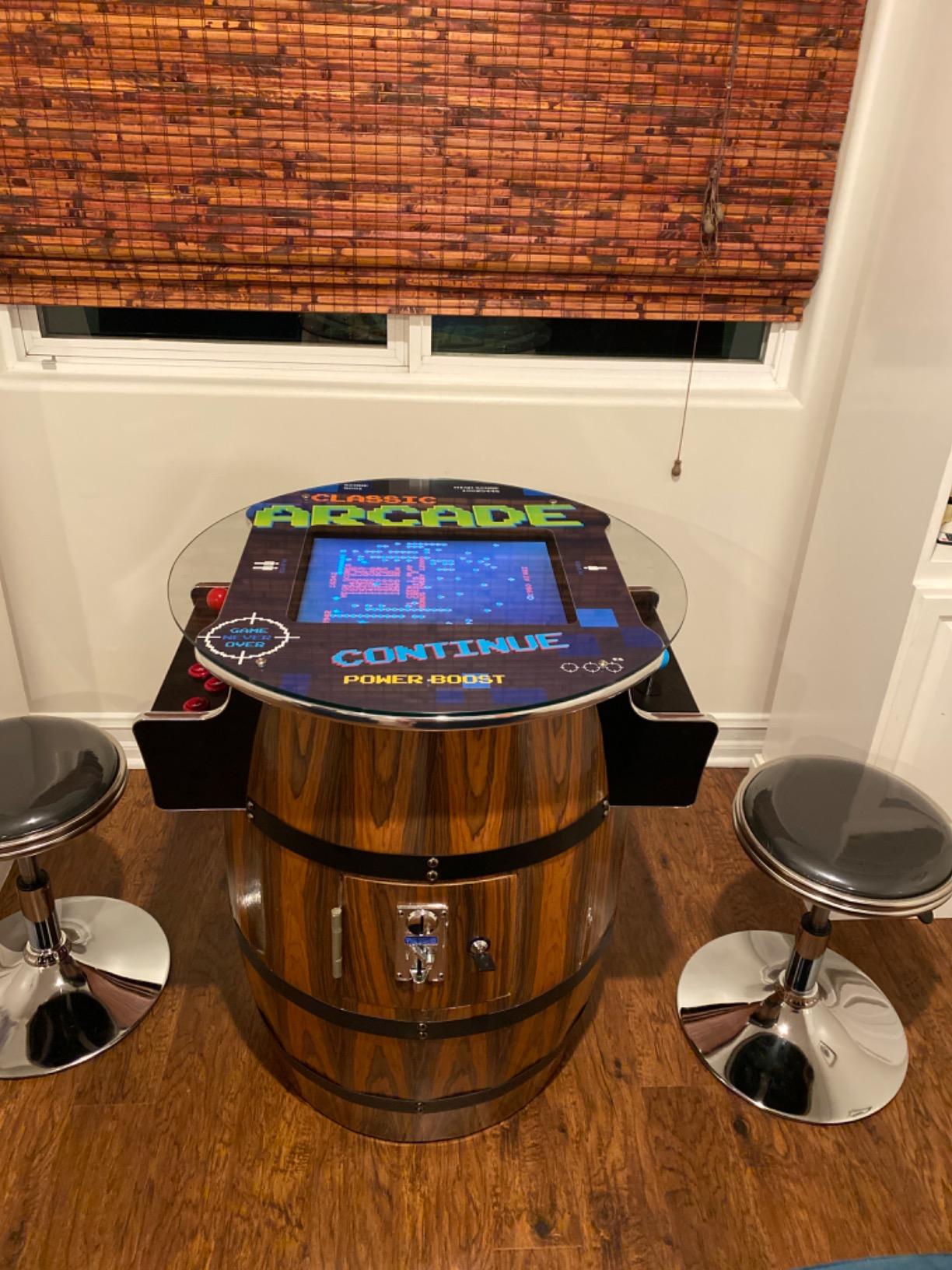 Creative Arcades Full-Size Commercial Grade Wine Barrel Style Pub Arcade Machine | Standard/Medium/Large | Classic Games | 2 Sanwa Joysticks | 2 Stools (Medium, 412 Game, 19