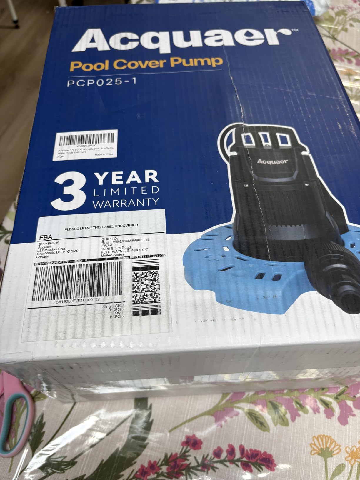 Acquaer 1/4 HP Automatic Swimming Pool Cover Pump, 2250 GPH Submersible Sump Pump with 3/4” Check Valve Adapter & 25ft Power Cord, Water Removal for Pool, Hot Tubs, Rooftops, Water Beds and more customer photo 2
