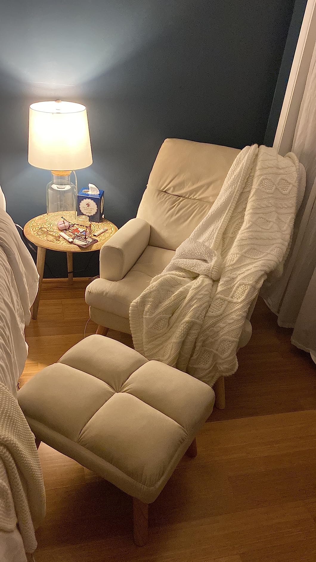 CANMOV Modern Accent Chair with Ottoman, Soft Fabric Armchair with Adjustable Backrest and Side Pockets, Comfy Lounge Chair for Living Room, Bedroom, Apartment, Office, Beige customer photo 1