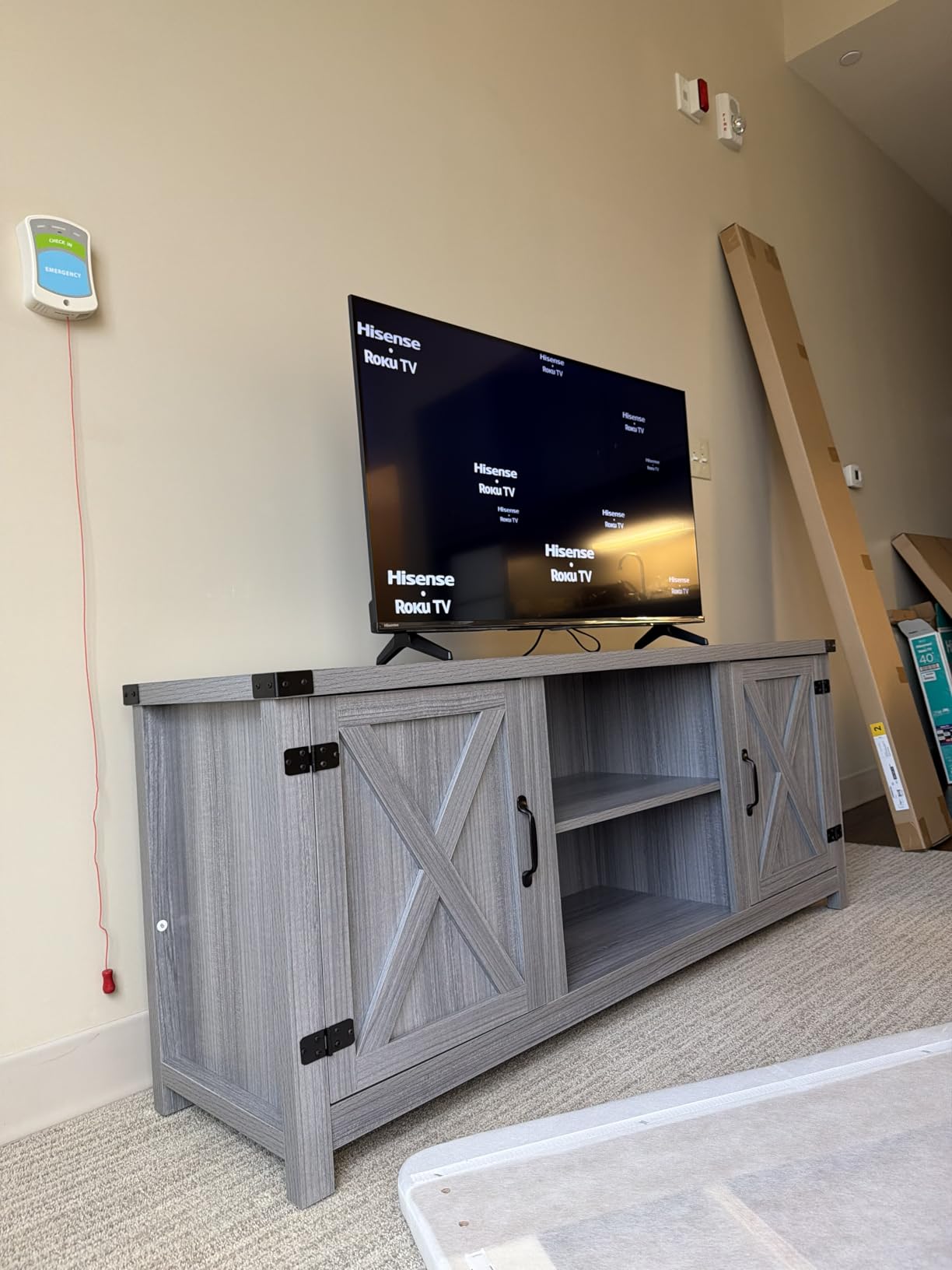 YESHOMY Modern Farmhouse TV Stand with Barn Door for 65 Inch TV, Gray Wash customer photo 1