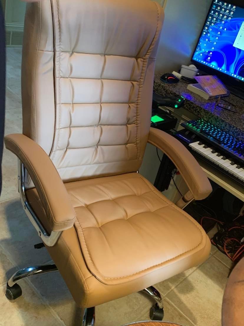 Executive Office Chair Adjustable Leather Chair, High Back Swivel Office Desk Chair with Padded, Armrest 350lbs Load-Bearing Spring Seat Computer Desk Chair for Home Office, Black customer photo 2