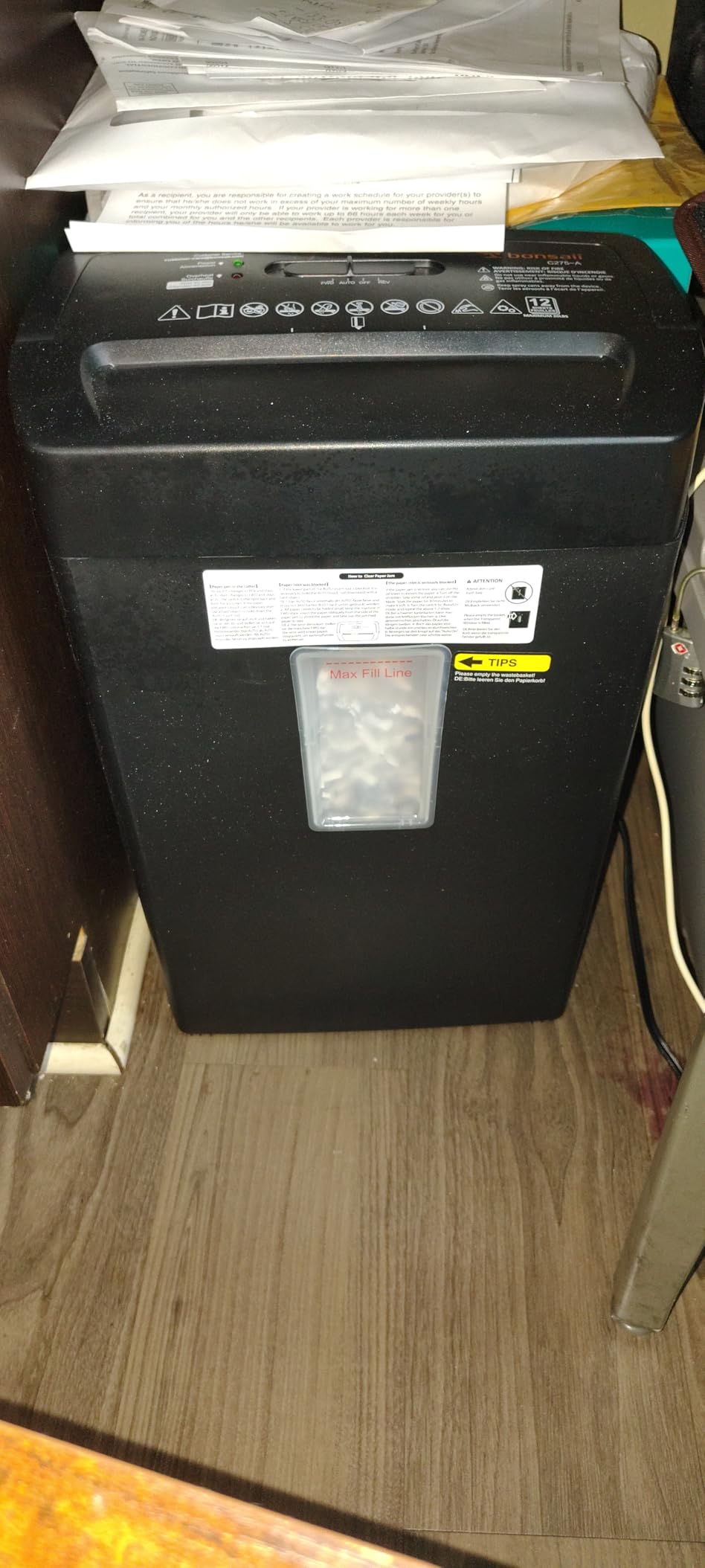 Bonsaii 12-Sheet Cross Cut Paper Shredder, 5.5 Gal Home Office Heavy Duty Shredder for Paper, Credit Card, Mail, Staples, with Transparent Window, High Security Level P-4 (C275-A) customer photo 2