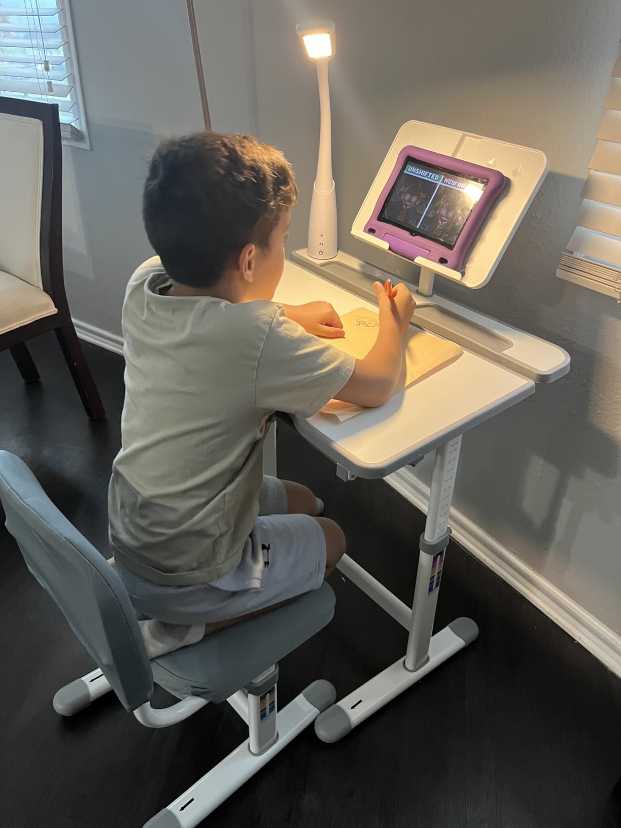 Artist hand Height Adjustable Kids Desk and Chair Set with LED Light,Drawer customer photo 2