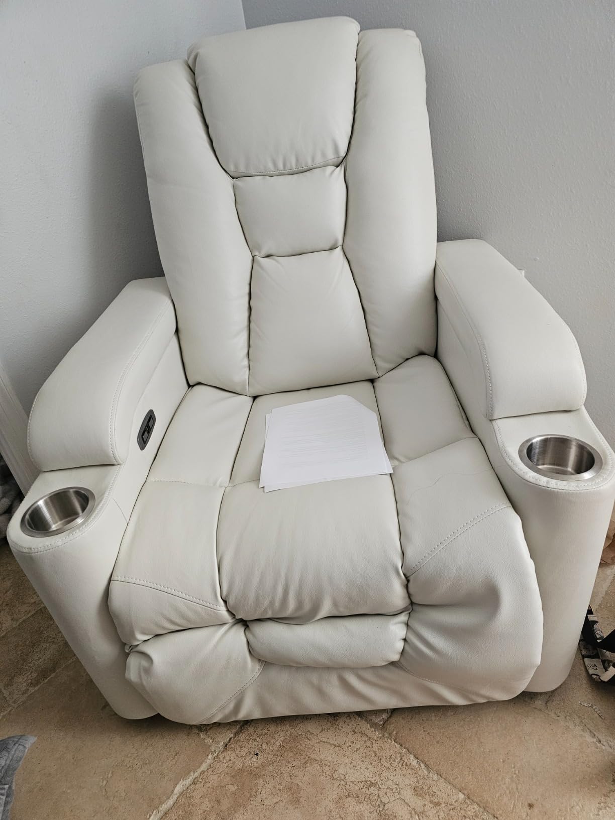 ANJ White Faux Leather Power Recliner, Theater Reclining Chair customer photo 1
