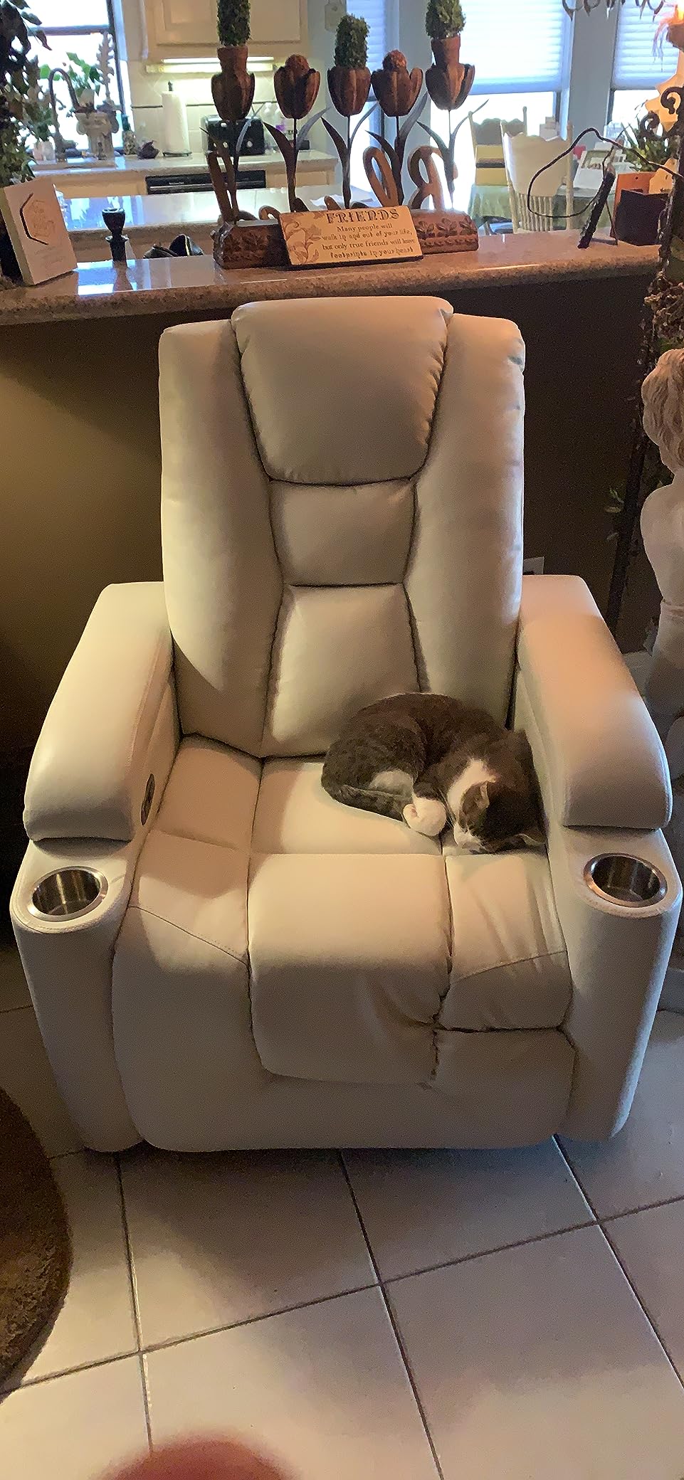 ANJ White Faux Leather Power Recliner, Theater Reclining Chair customer photo 2