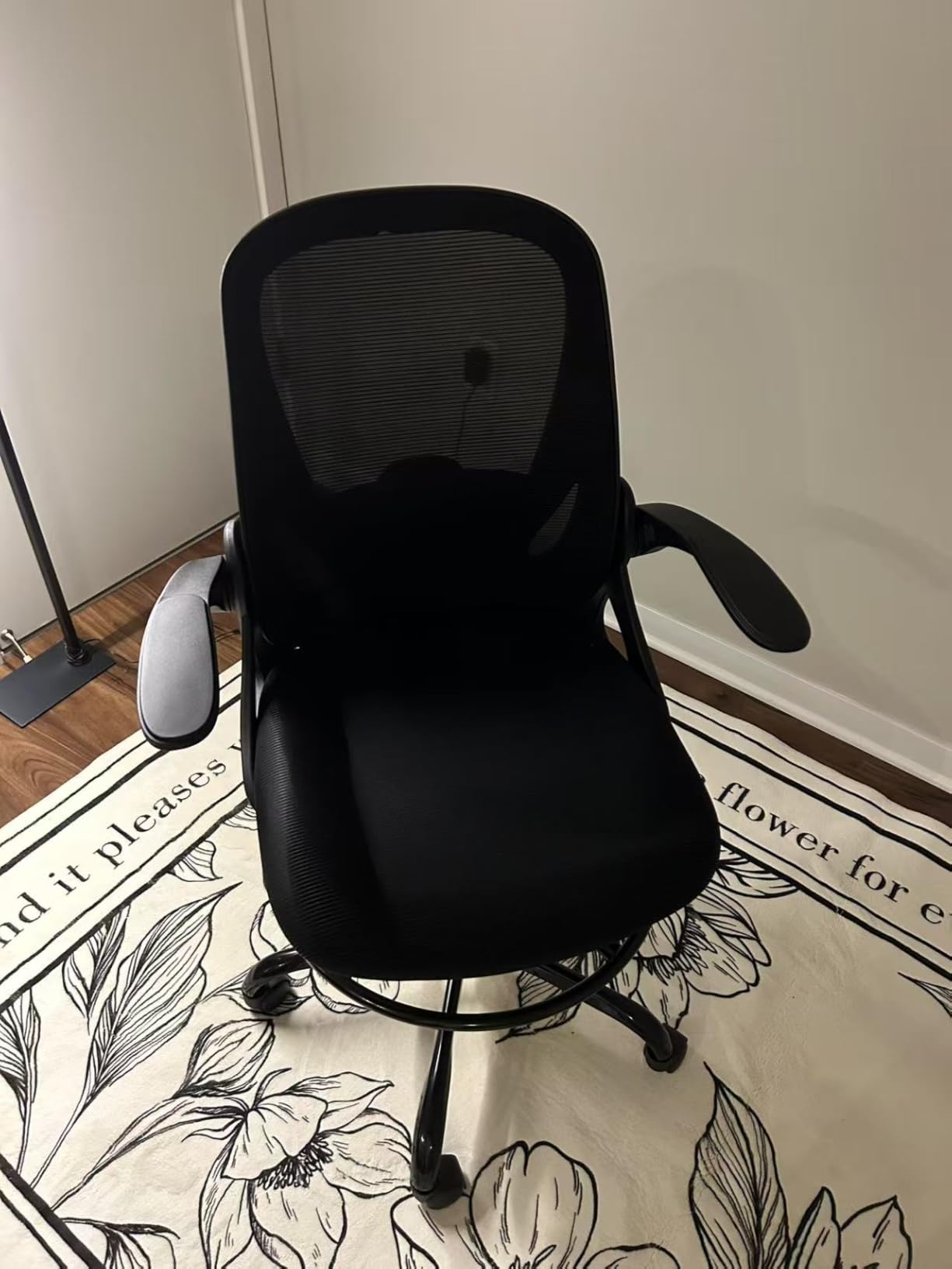 Primy Drafting Chair Tall Office Chair with Flip-up Armrests Executive Ergonomic Computer Standing Desk Chair with Lumbar Support and Adjustable Footrest Ring (Black) customer photo 1