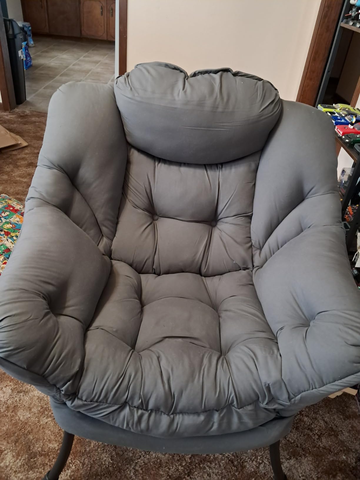 LITA Lazy Chair with Ottoman, Comfy Accent Reading Chair, Dark Grey | Foldable Footrest,Removable Cover,with Armrests and Side Pockets,Upholstered Lounge Chair for Bedroom,Dorm,Office,Small Space customer photo 2