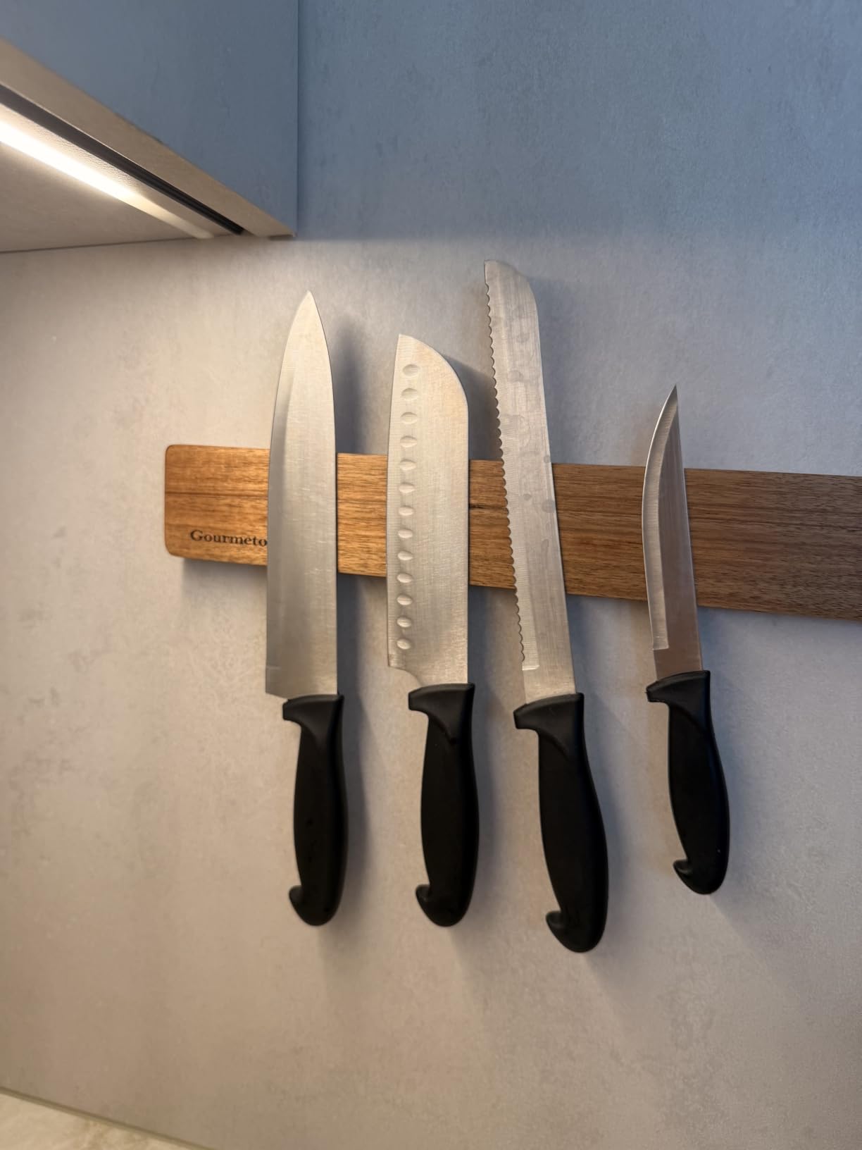 Gourmetop Magnetic Knife Holder for Wall 16”, Acacia Wood, No Drill Fridge customer photo 1
