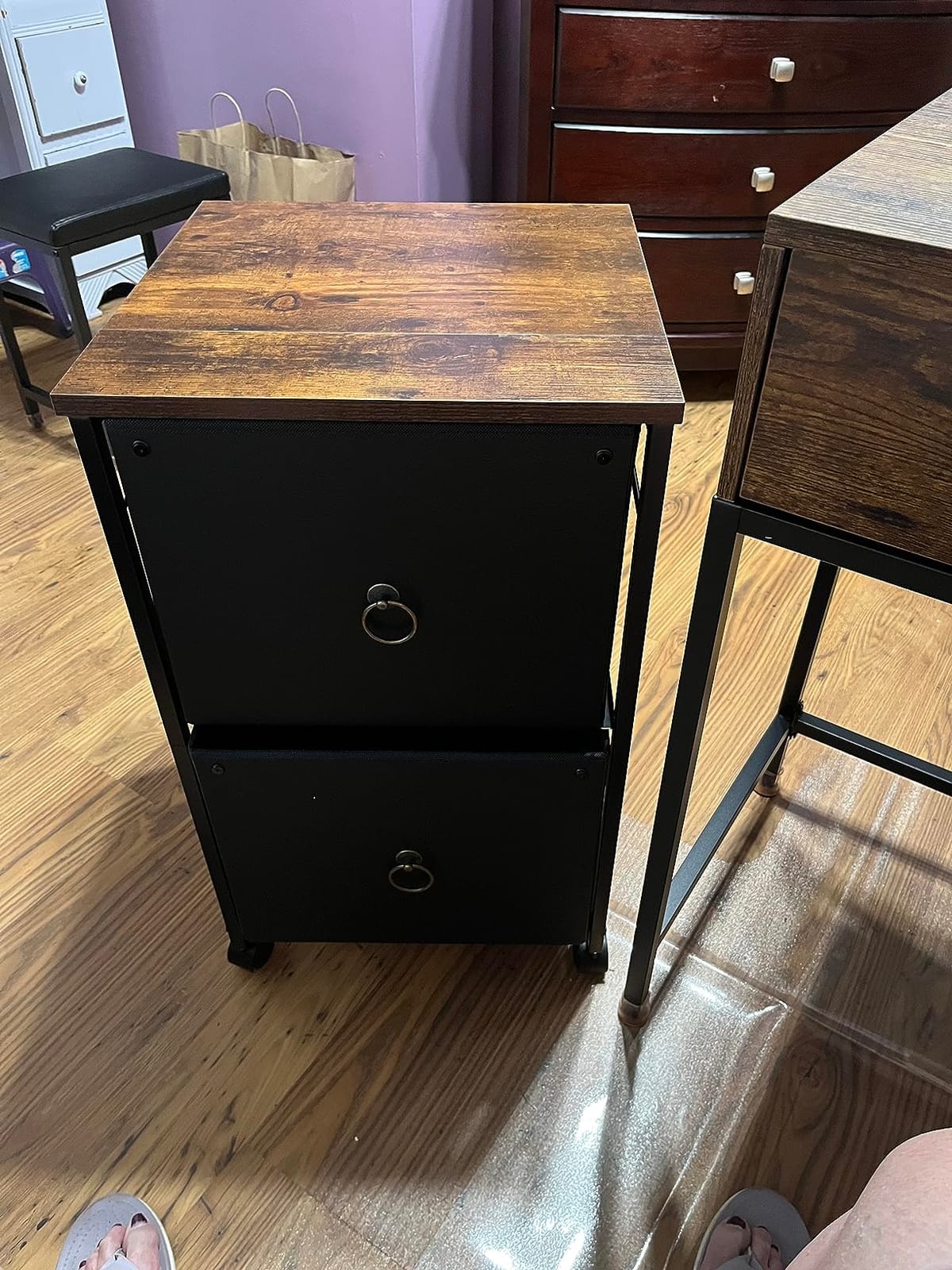 HOOBRO 2 Drawer Mobile File Cabinet, Rolling Printer Stand, Vertical Filing Cabinet, Office Drawers, Filing Cart for Home Office, A4/Letter Size, Nonwovens Drawer, Black and Rustic Brown BFK20WJ01 customer photo 2