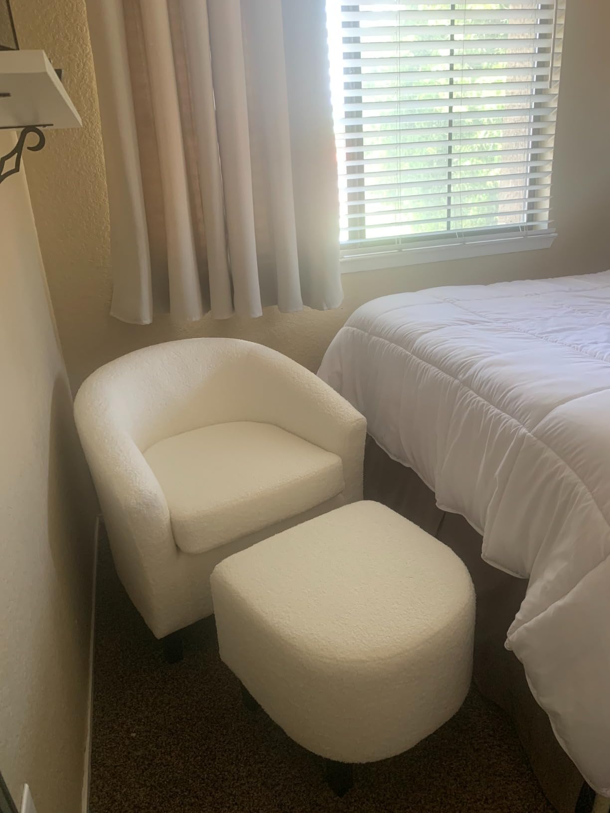 Yaheetech Accent Chairs with Ottoman, Boucle Fabric Barrel Chairs, Ivory customer photo 2