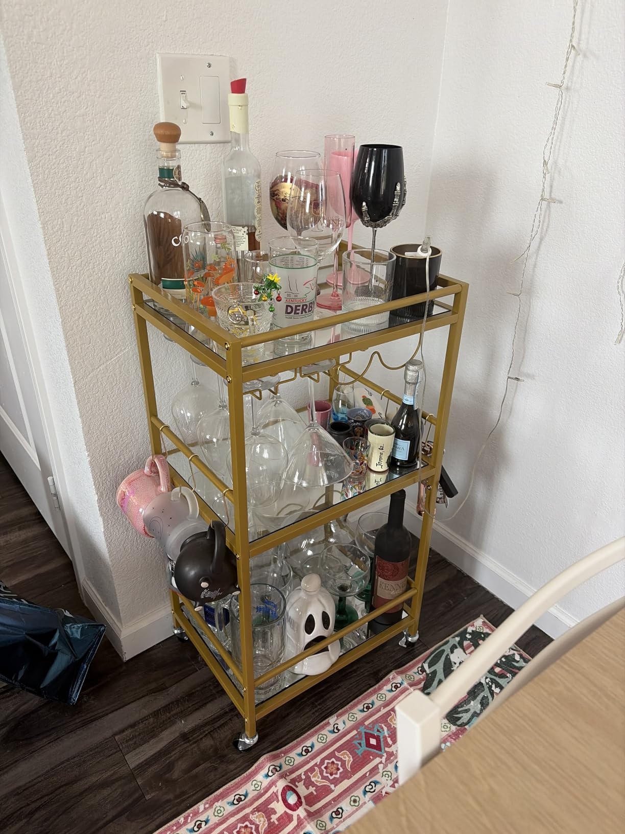 TUTOTAK Gold Bar Cart with 2 Mirrored Shelves, Wine Rack & Glass Holder customer photo 2