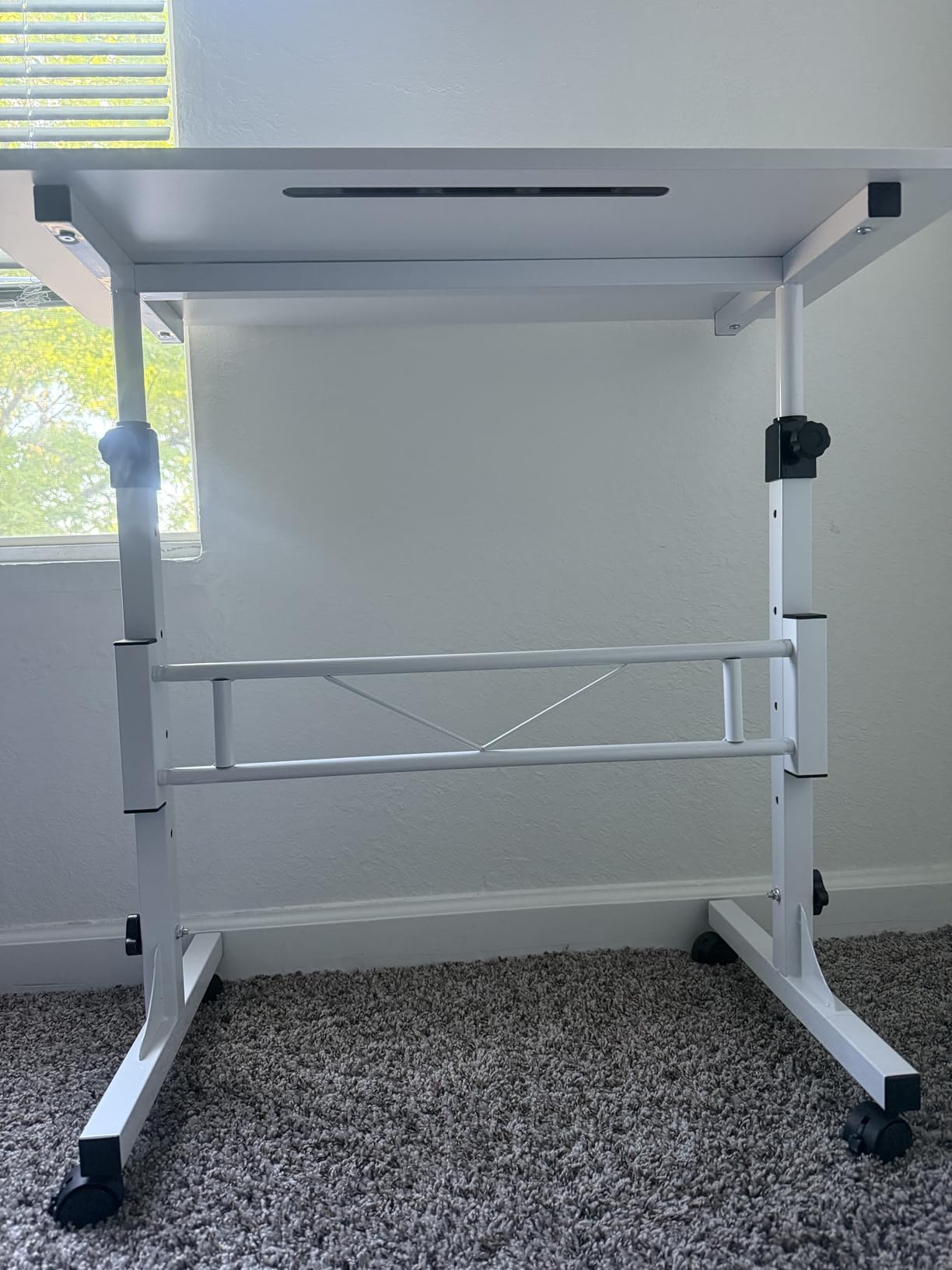 KLSMYHOKI Standing Desk Adjustable Height, Mobile Stand Up Desk with Wheels customer photo 1