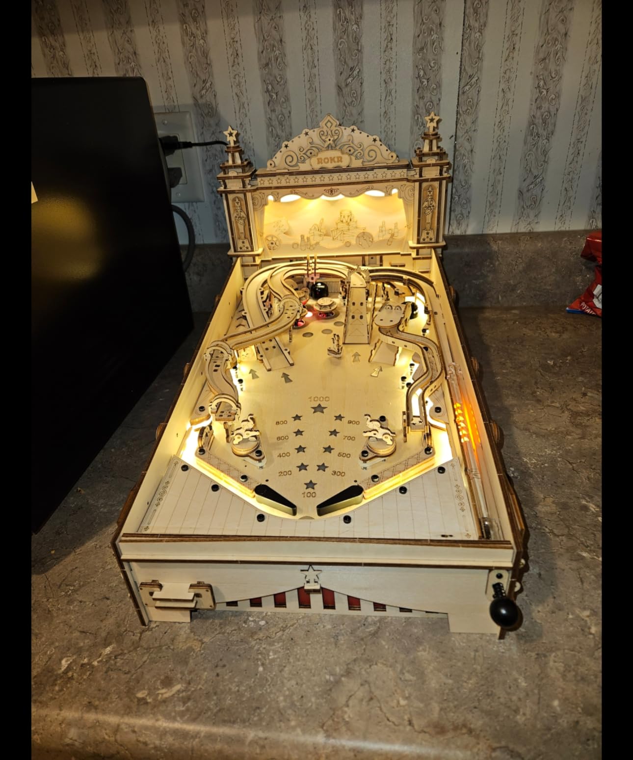 Rowood Wooden Puzzles 3D Pinball Machine Mechanical Model Wooden 3D Puzzles for Adults DIY Pinball Game Wooden Puzzle-Model Building Kits Christmas Birthday Gifts for Adult and 14+ customer photo 2