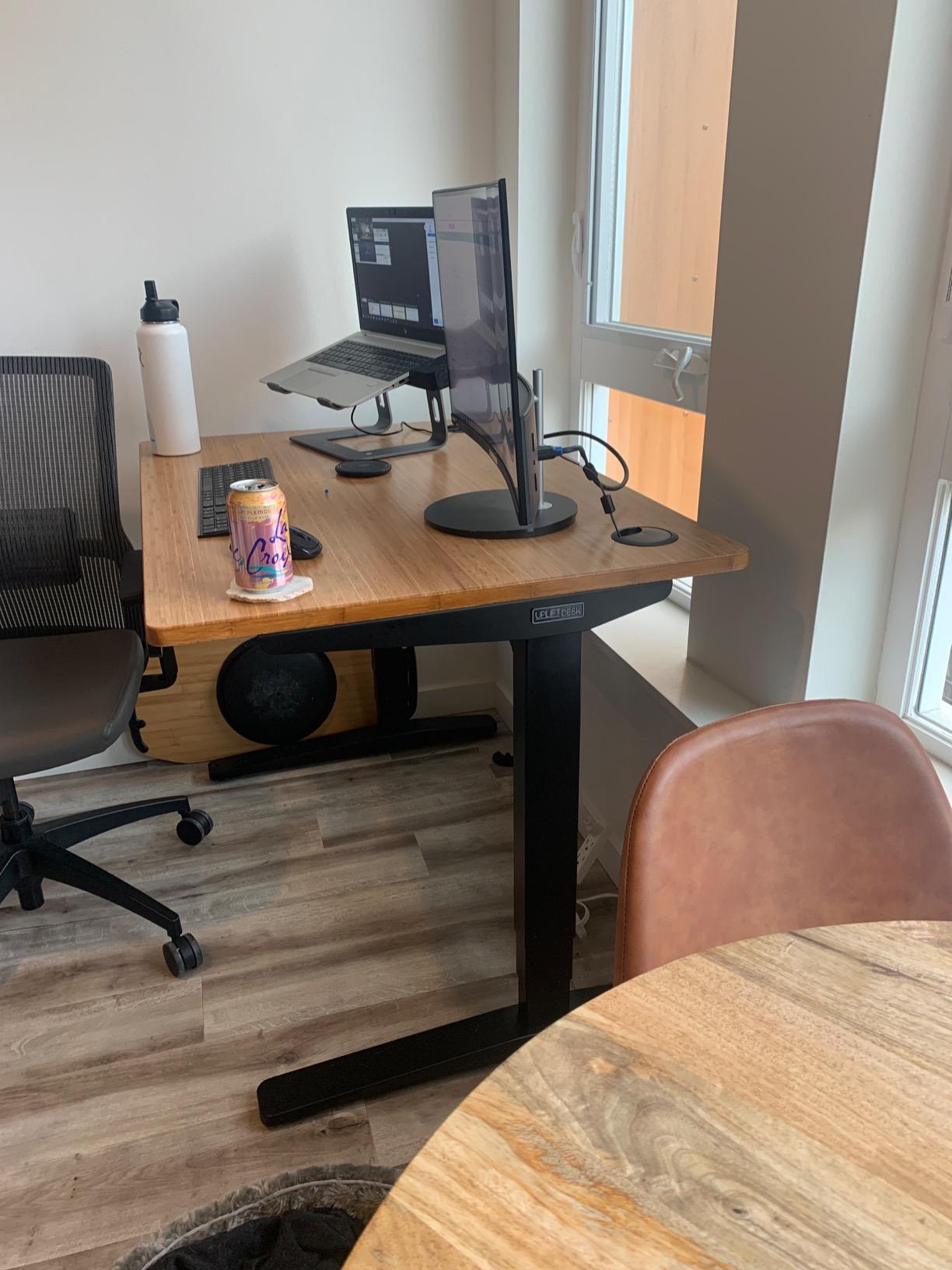 UPLIFT DESK Dark Bamboo (60 x 30 inch) Standing Desk 2-Leg V3 Adjustable Stand Up C-Frame (Indus.), Advanced Keypad, Wire Grommets, Wire Tray, Rocker Board customer photo 1