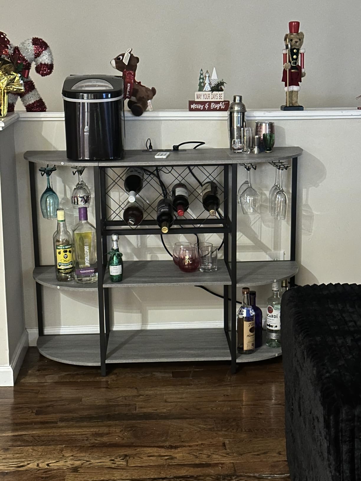 Unikito 4-Tier Metal Coffee Bar Cabinet with Outlet and LED Light customer photo 1