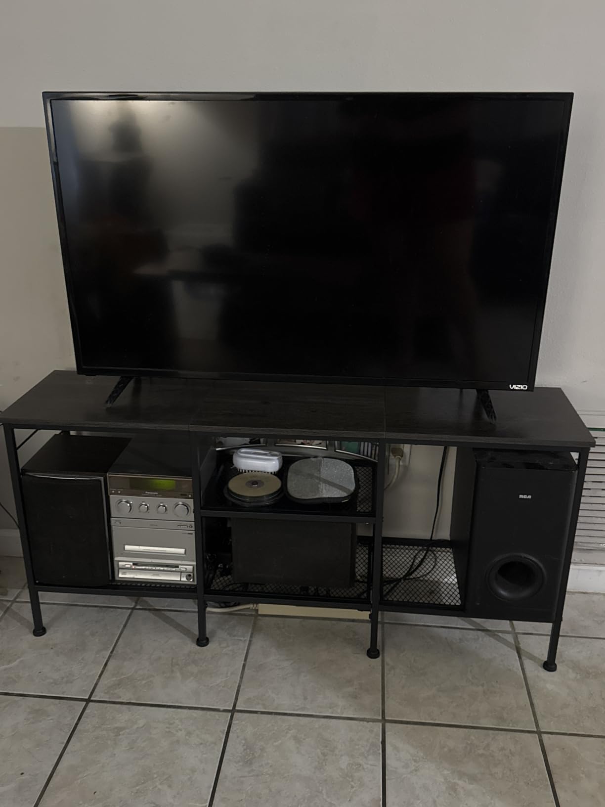 Furologee TV Stand, Entertainment Center with Open Shelves, Rustic Brown customer photo 2