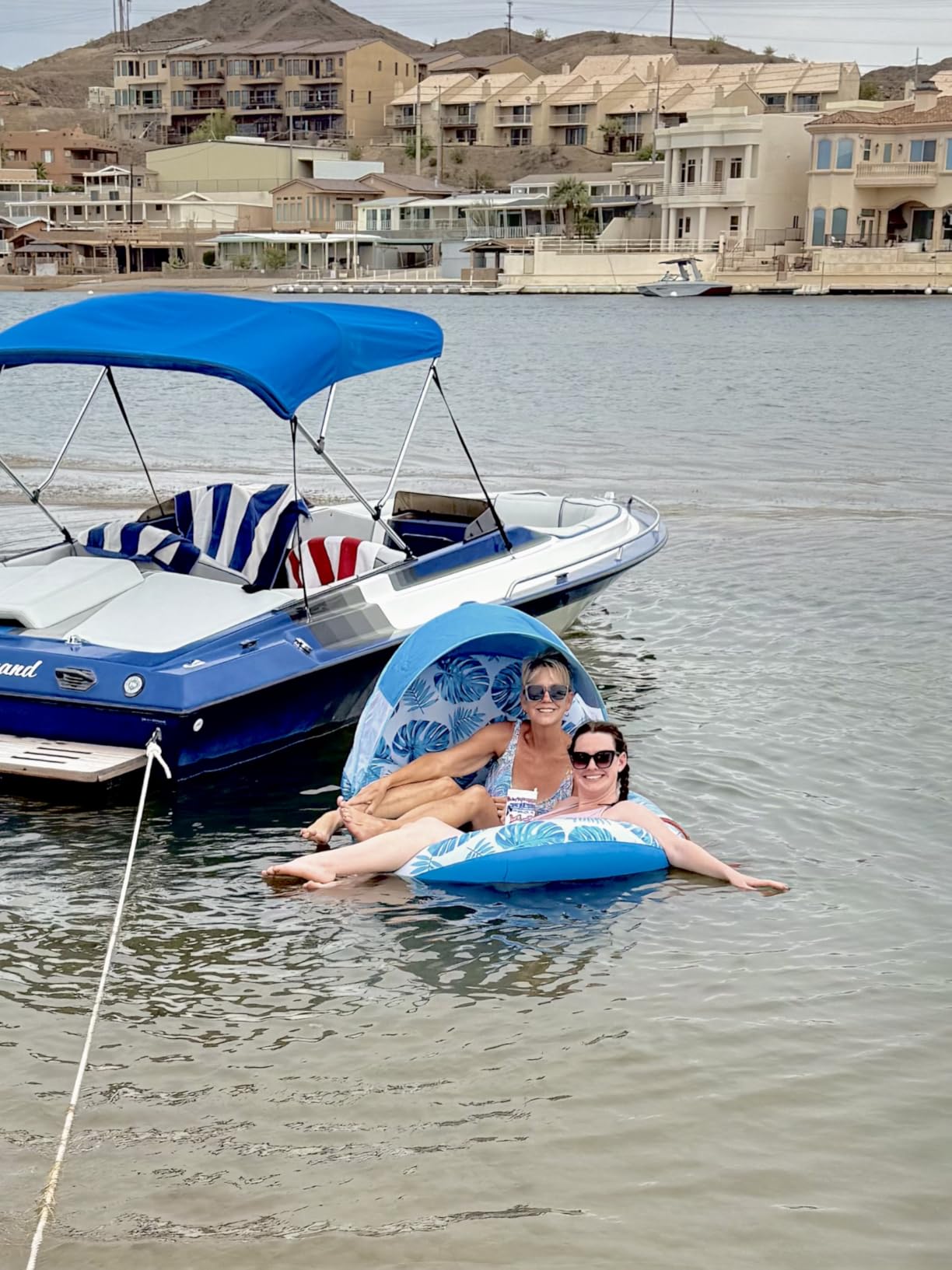 COOLCOOLDEE Pool Lounge Float with Canopy UPF50+,Extra Large Pool Floats for Adults Heavy Duty,Inflatable Lounger Float with Cup Holder & Backrest,Footrest customer photo 1