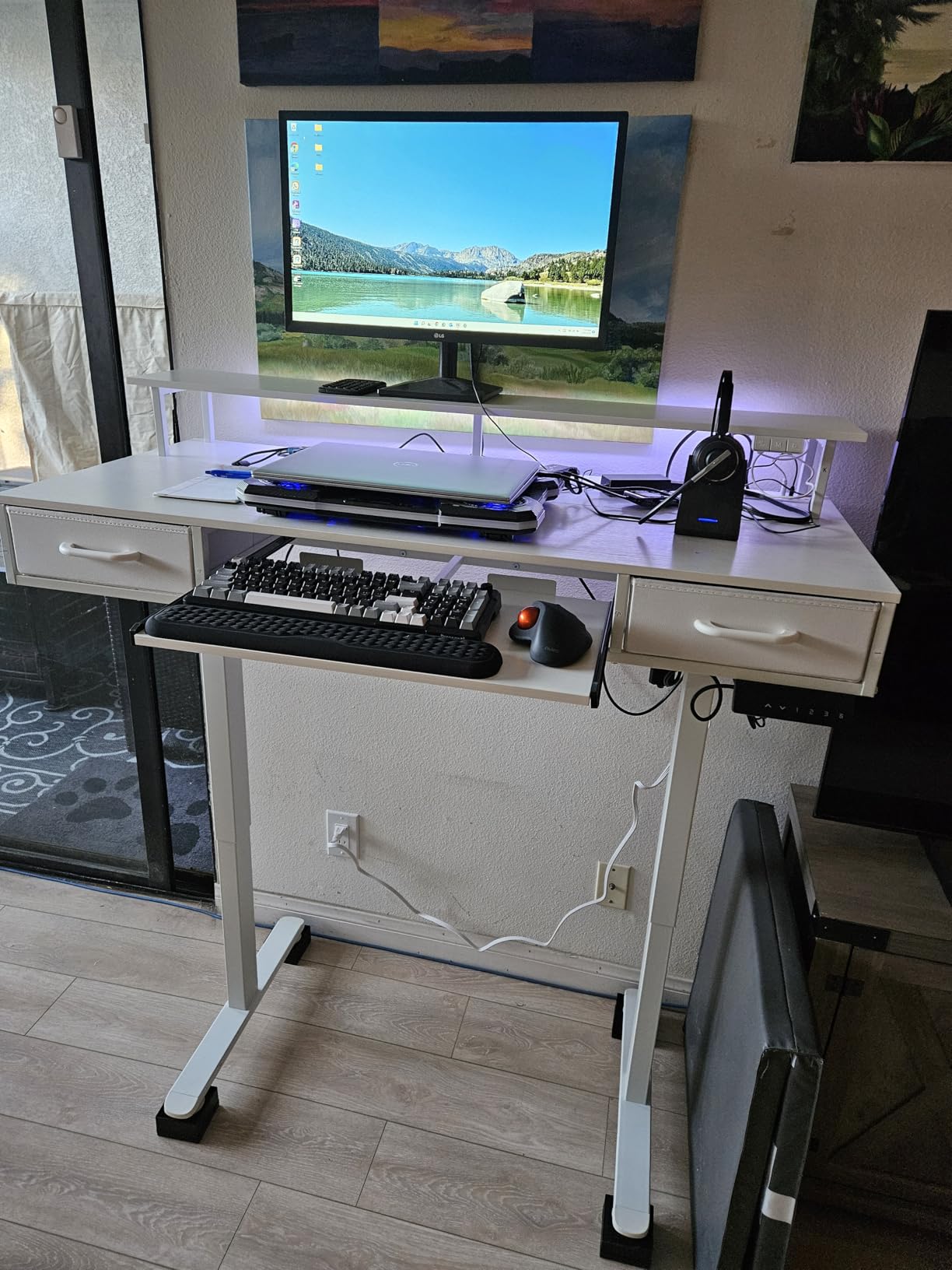 AODK 55 Inch Standing Desk with Drawers & Keyboard Tray, Rustic Brown customer photo 2