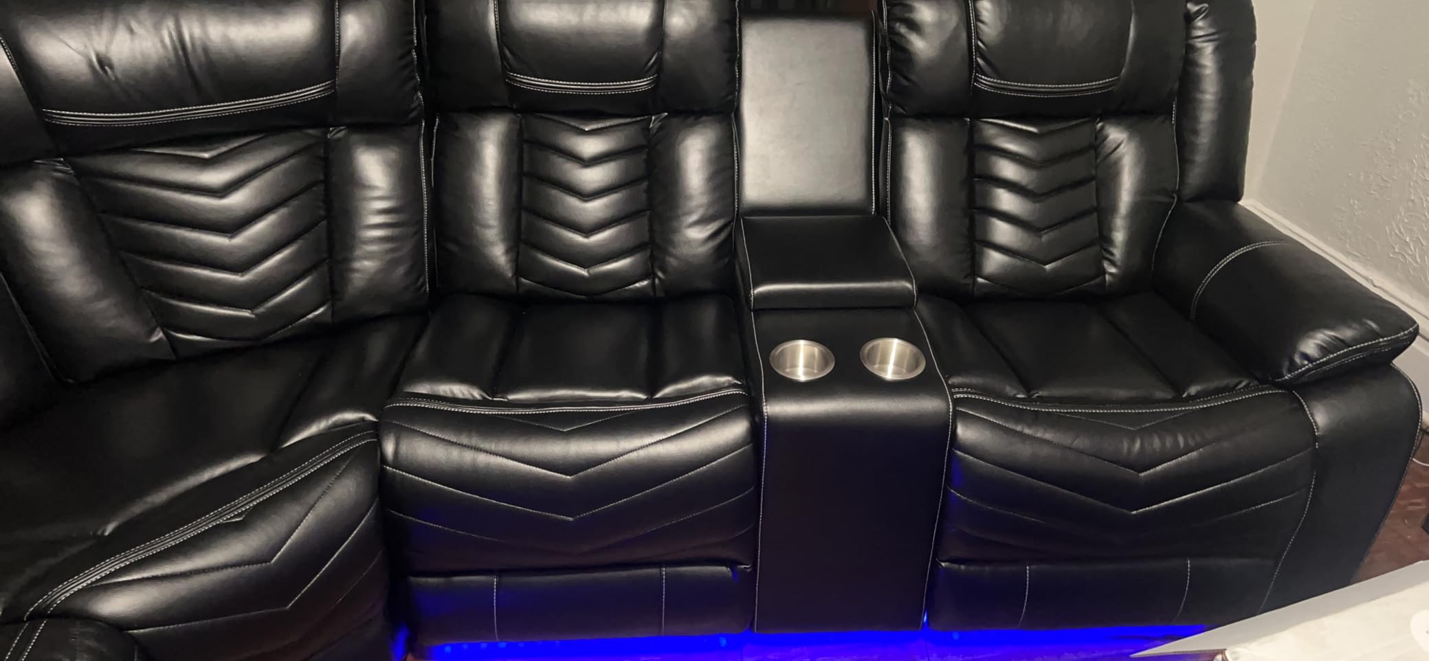 Power Recliner Sectional Sofa Couches with Bass Speakers for Living Room, Faux Leather Reclining Corner Sectionals Sofa Couch Sets with LED Light, Electric Theater Recliners Home,Grey customer photo 1