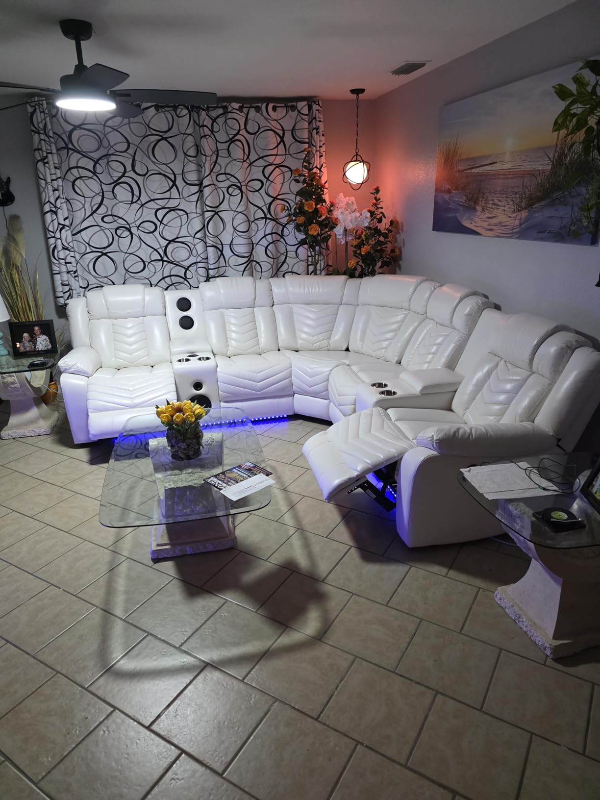 Power Recliner Sectional Sofa Couches with Bass Speakers for Living Room, Faux Leather Reclining Corner Sectionals Sofa Couch Sets with LED Light, Electric Theater Recliners Home,Grey customer photo 2