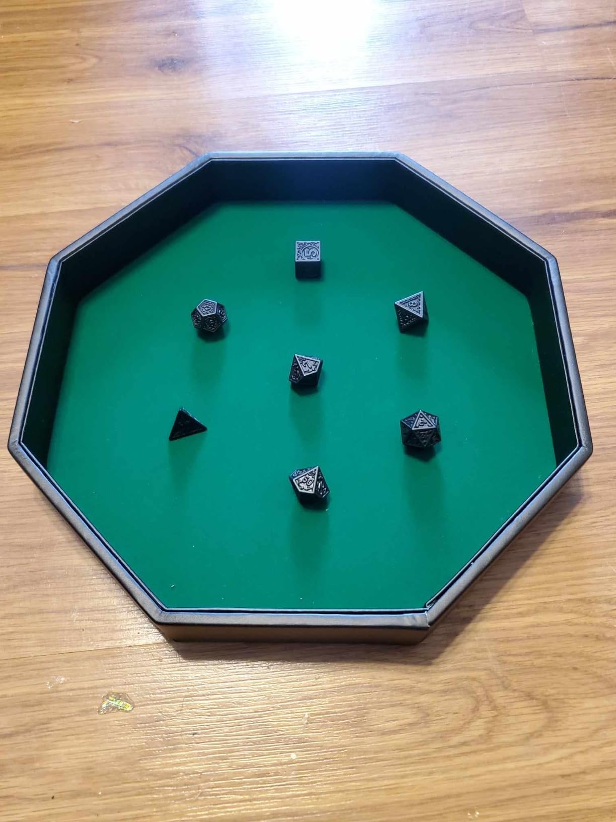 Dice Rolling Tray, Green Felt Lined PU Leather Octagon Dice Tray for Dungeon Crawler Games customer photo 1