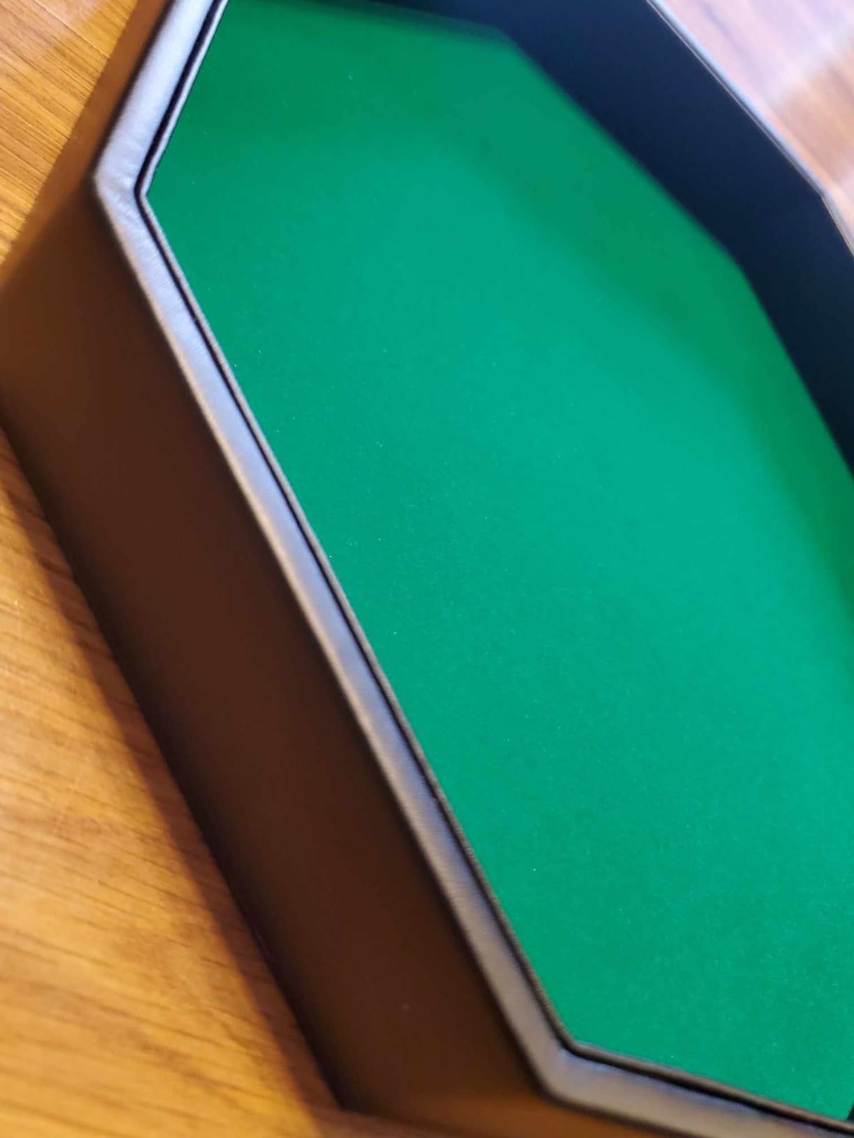 Dice Rolling Tray, Green Felt Lined PU Leather Octagon Dice Tray for Dungeon Crawler Games customer photo 2