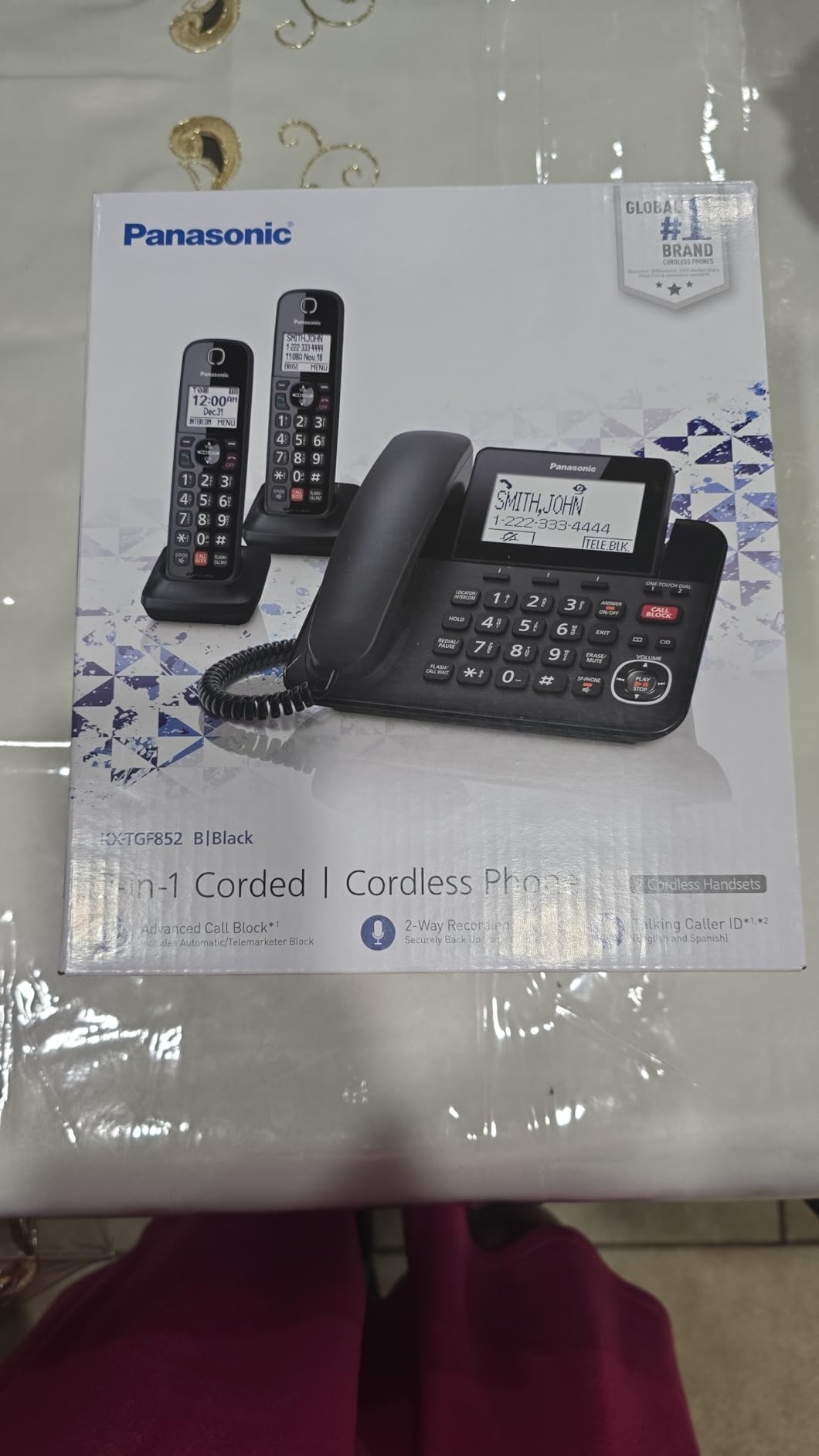Panasonic Corded/Cordless Phone with Advanced Call Block, 2-Way Recording and Digital Answering Machine, 1 Handset Expandable up to 6 Cordless Handsets - KX-TGF850B (Black) customer photo 2