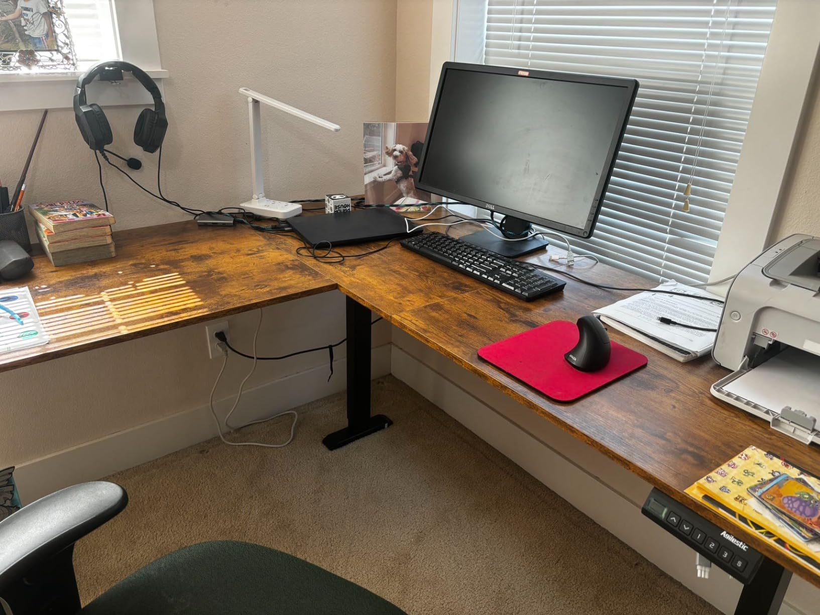 Agilestic 63 x 55 Inch L Shaped Electric Standing Desk, Rustic Brown customer photo 1