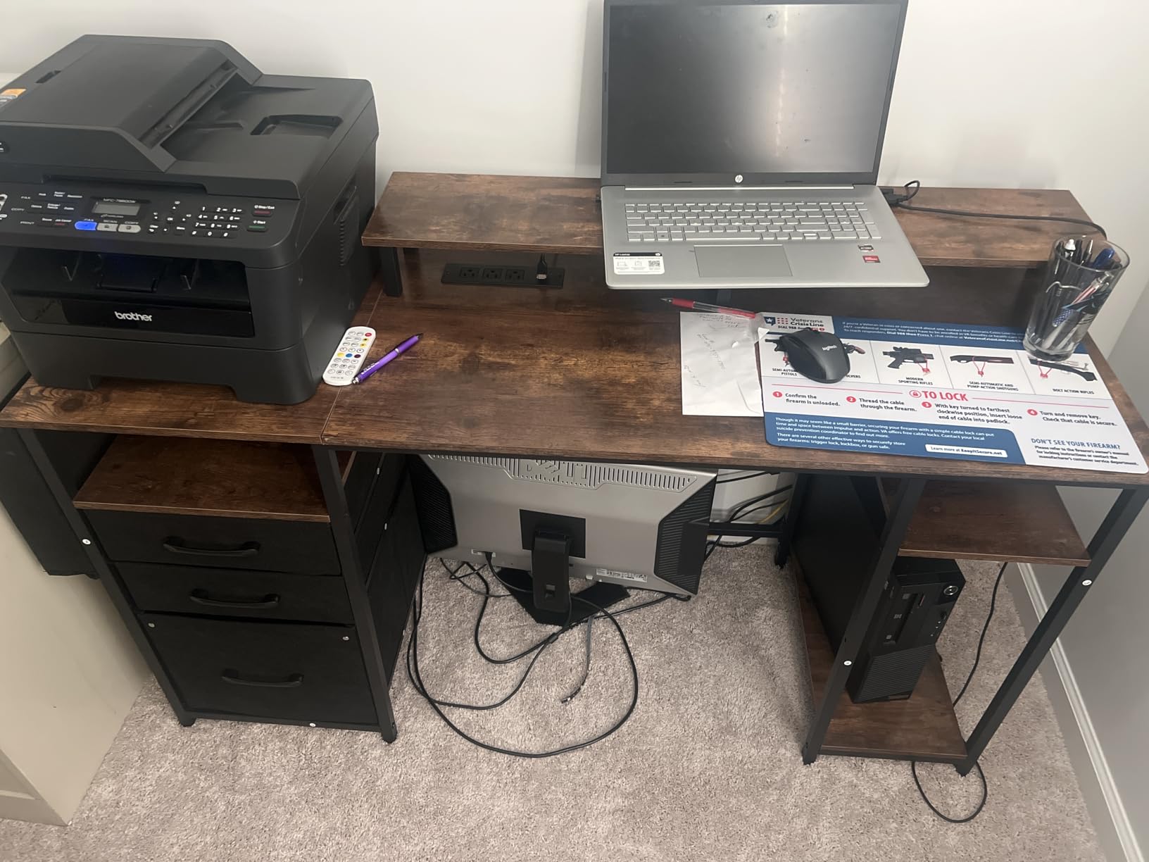 Lufeiya Gaming Desks with Led Lights and Power Outlets, 55 Inch Study Writing Computer Desk with Fabric File Drawers Cabinet for Bedroom, Home Office Desk with Shelves Monitor Stand, Rustic Brown customer photo 1