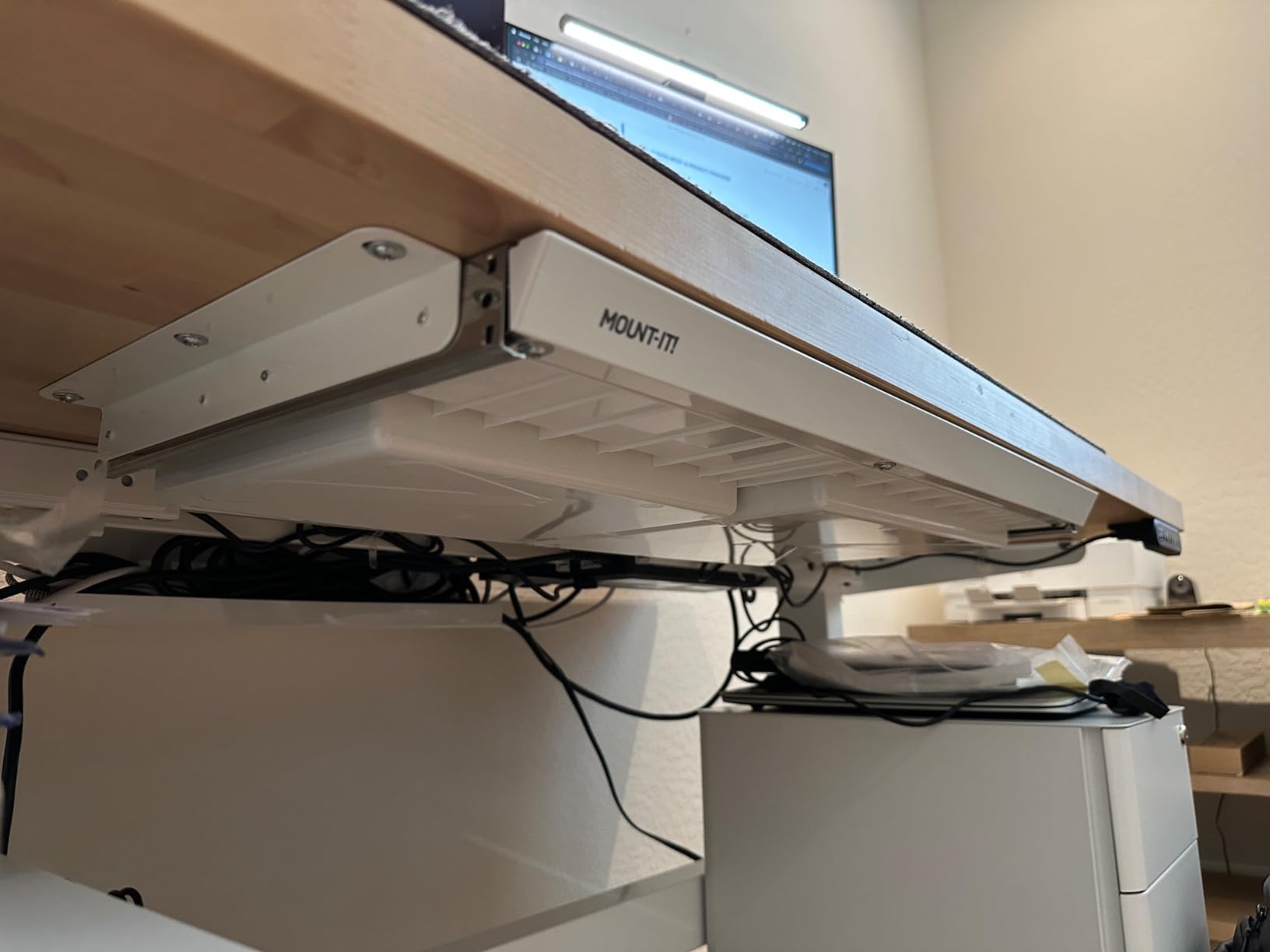 Mount-It! Under Desk Drawer with 4 Compartments, Deep Low-Profile Slide-Out Storage Organizer, 25.8″ x 12.5″ x 1.6″, Smooth Glide Pull-Out Tray for Traditional & Single Motor Standing Desks, Black customer photo 1