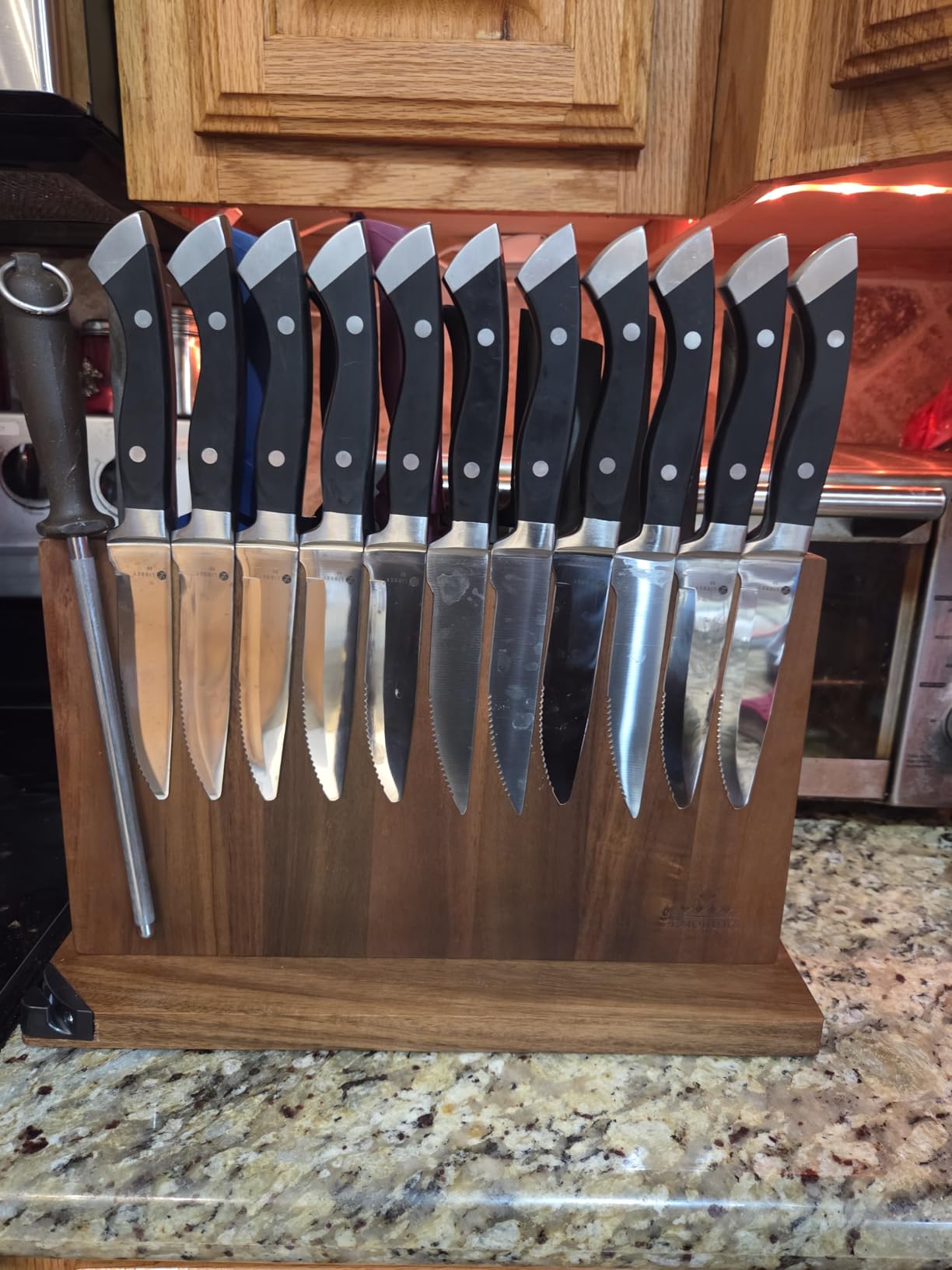 ENOKING Extra Large Magnetic Knife Block, 15.2-In Acacia Wood Knife Holder for Home Kitchen, Universal Knife Holder Stand with Strong Enhanced Magnets for Safe and Multifunctional Knife Storage customer photo 2