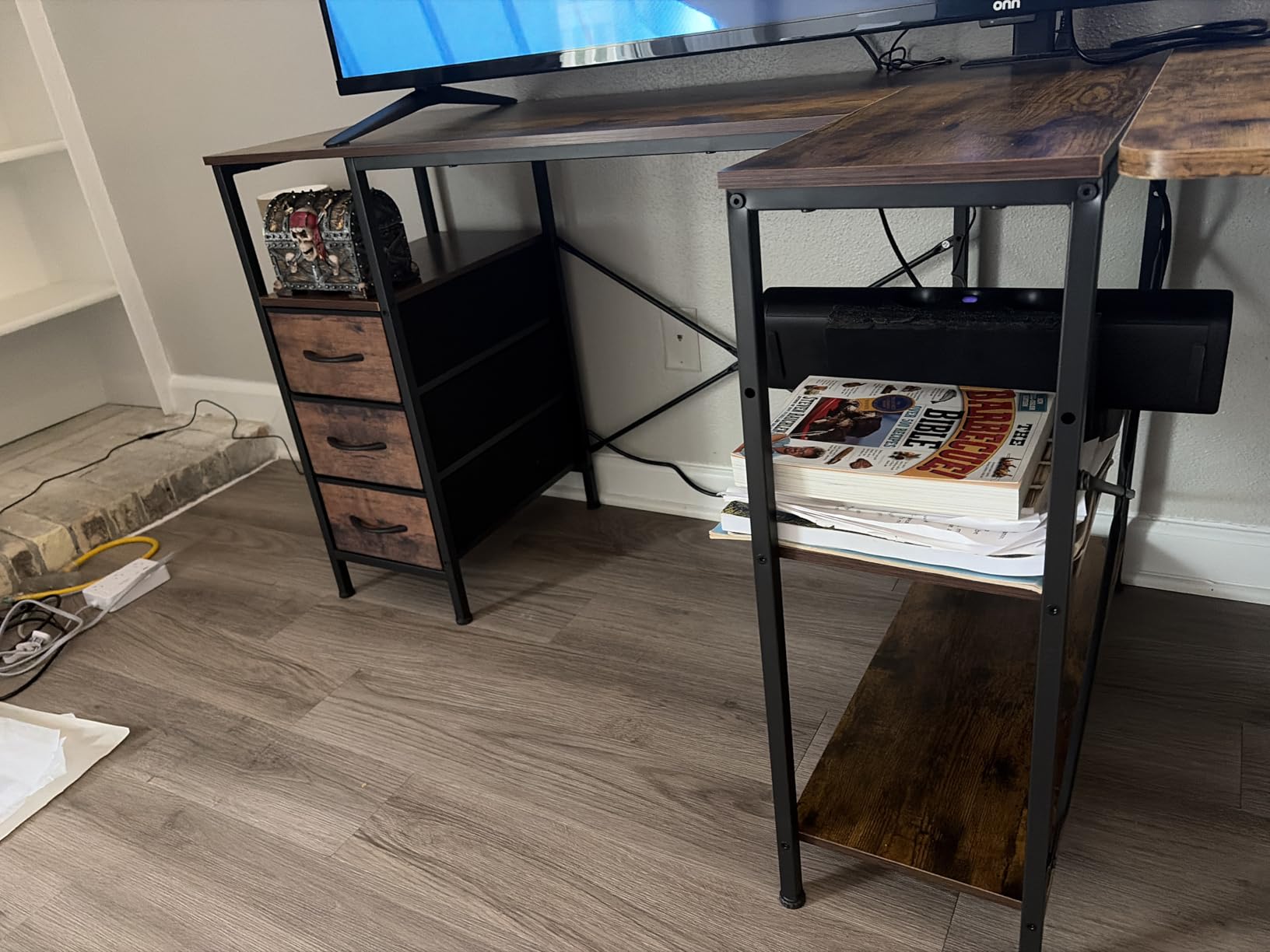 Huuger Computer Desk with 6 Drawers, Office Desk with Shelves, Reversible Gaming Desk, Corner Desk with Storage, Work for Home Office, Study, Living Room, 47inch, Rustic Brown customer photo 1