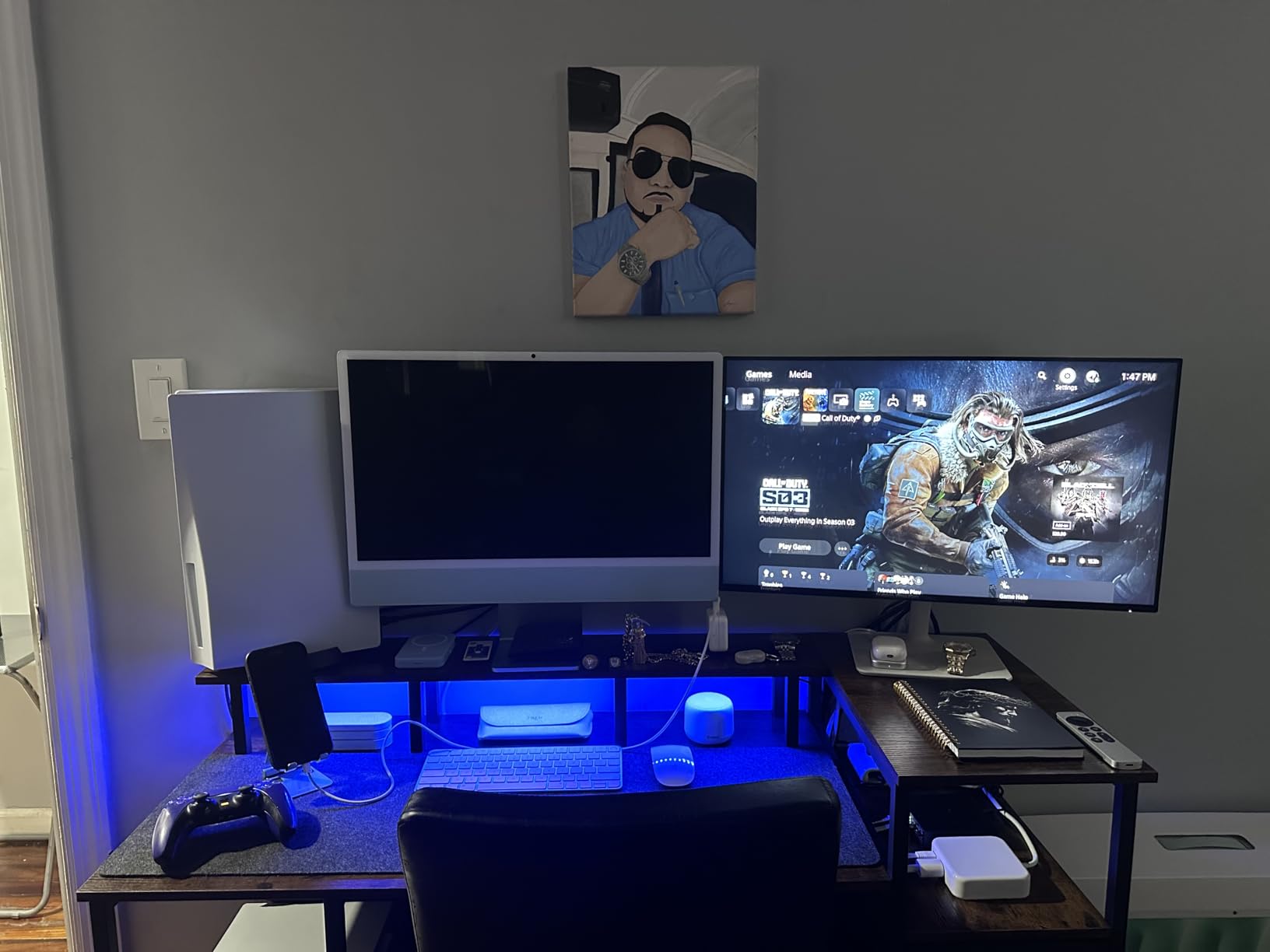 Korfile 47 Inch Gaming Computer Desk with Power Outlets,LED,5 Drawers,Black customer photo 1