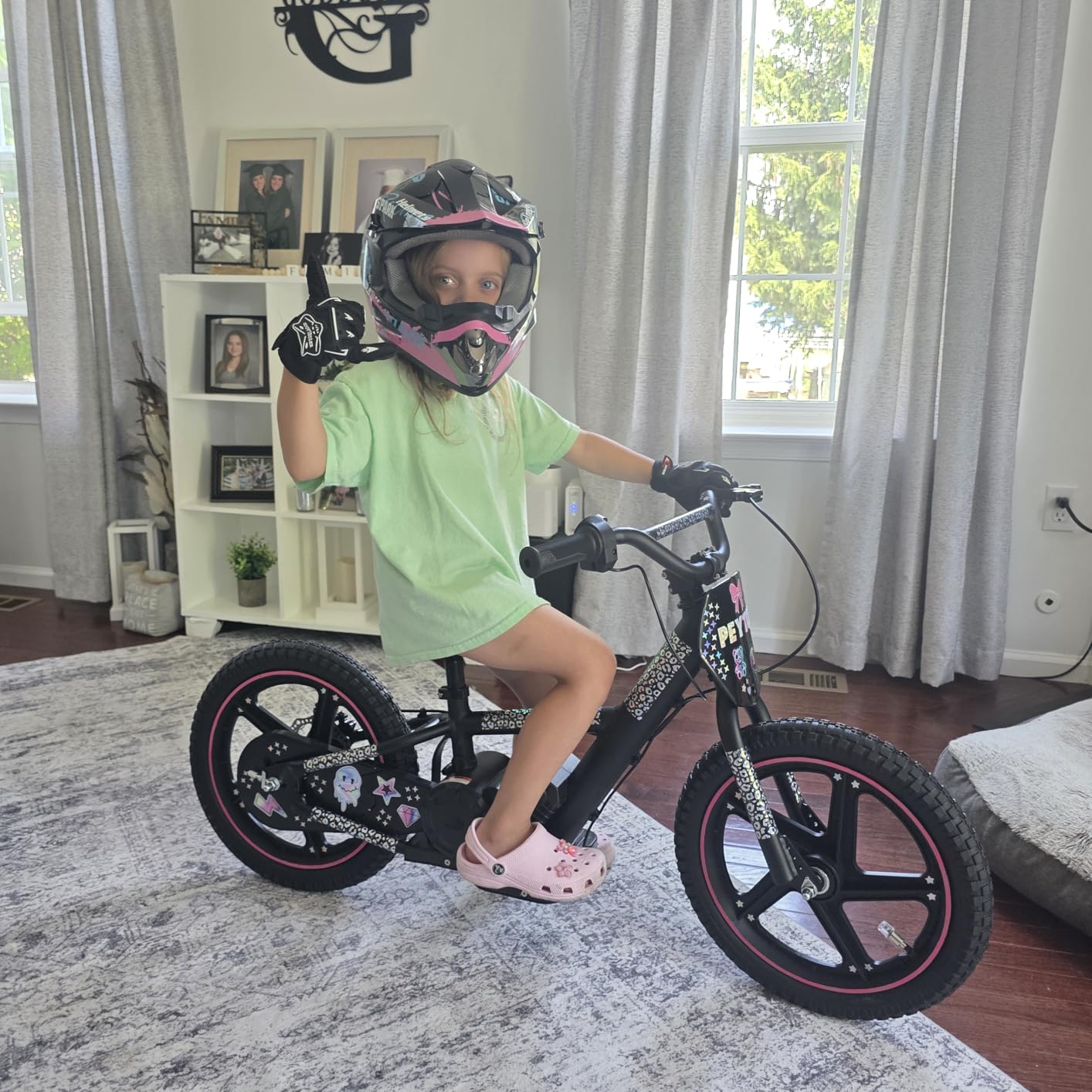 OLALA Electric Dirt Bike for Kids Aged 5-10, 340W Racing Grade Electric Motorcycle with Aluminum Frame, Up to 12MPH & 3 Speed Settings, Safe Disc Brakes, 16IN Knobby Tires customer photo 1